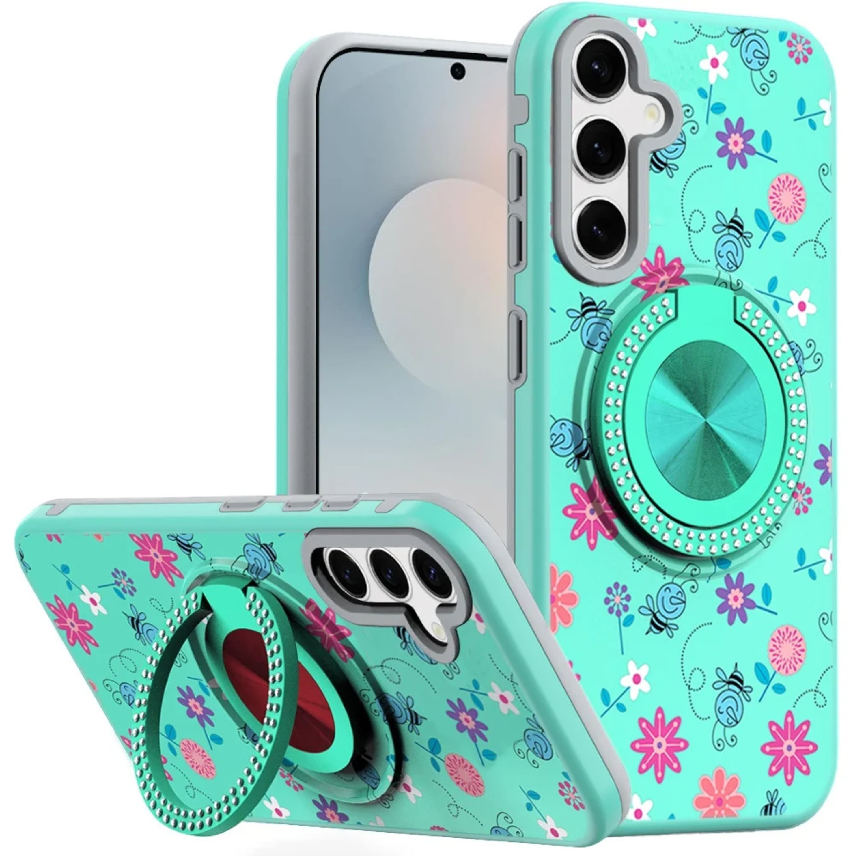Kitcheniva - 360 Rotating Stand Case With Tempered Glass For Samsung S25 FE - Blue Floral price history on PriceWatchPro