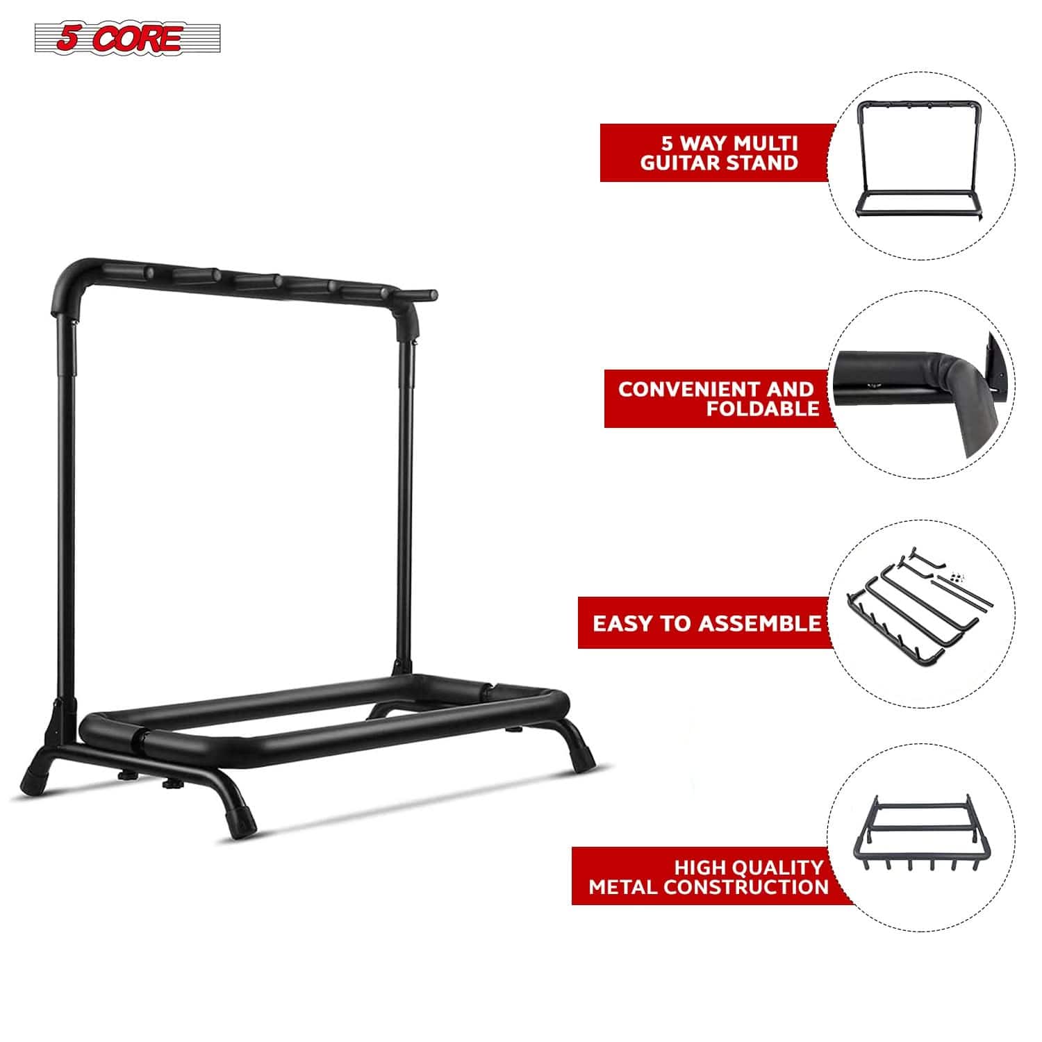 5 CORE Multi Guitar Rack Stand Floor 5 Slot Adjustable Flying V