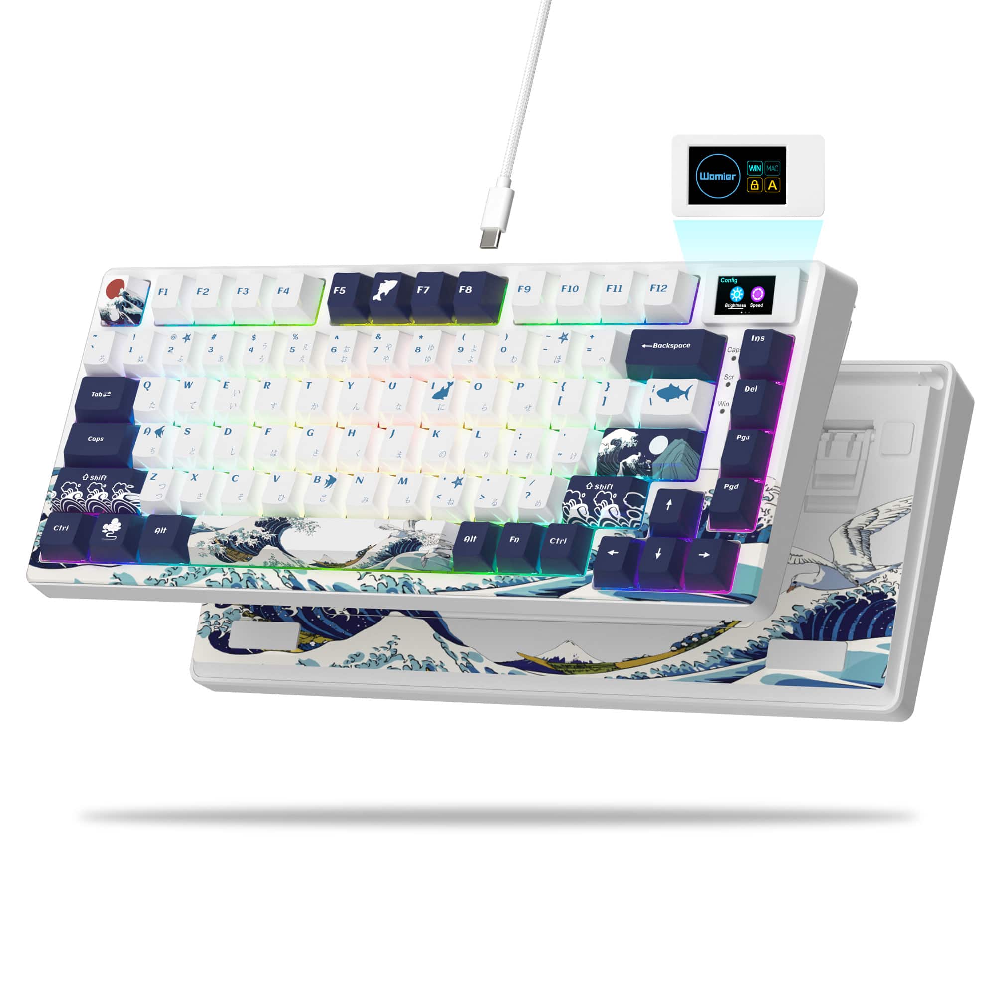 Womier - S-K80 75% Wired Keyboard with Color Multimedia Display Mechanical Gaming Keyboard - White