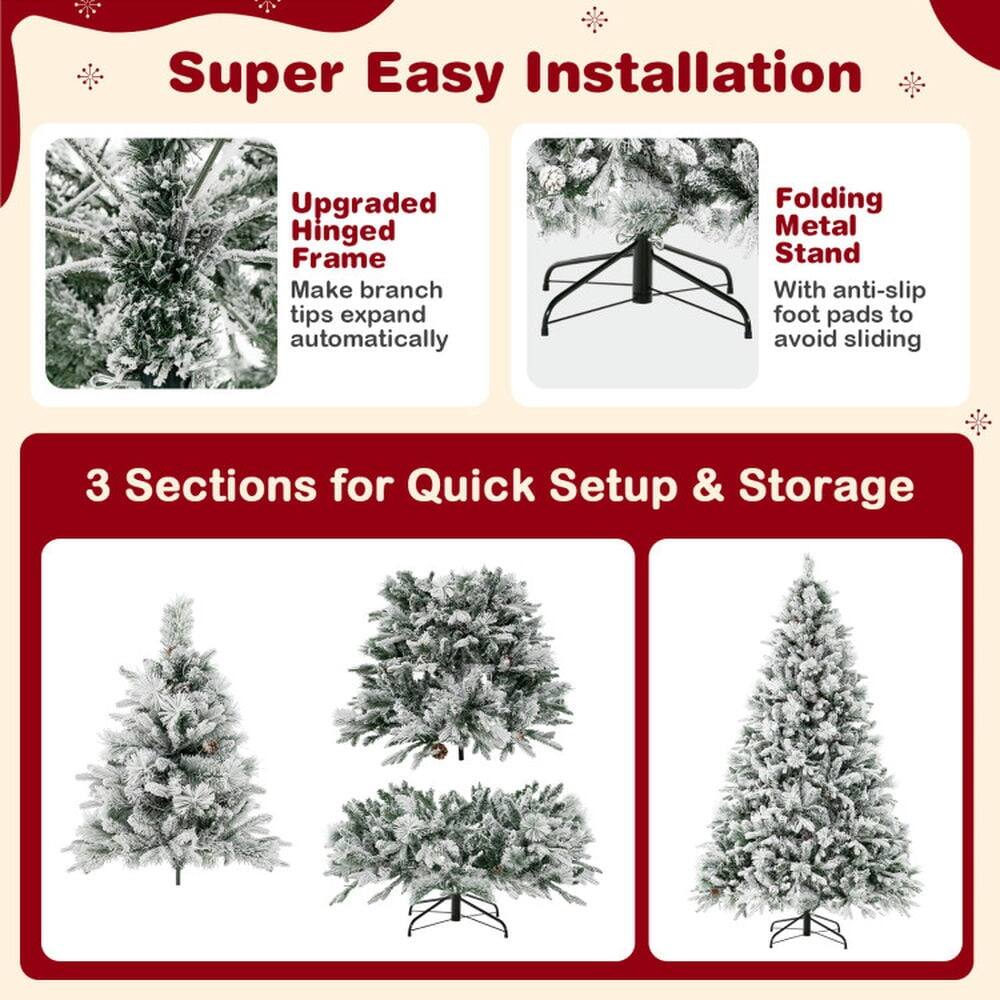 Super Easy Installation

- Upgraded Hinged Frame
  - Make branch tips expand automatically

- Folding Metal Stand
  - With anti-slip foot pads to avoid sliding

3 Sections for Quick Setup & Storage