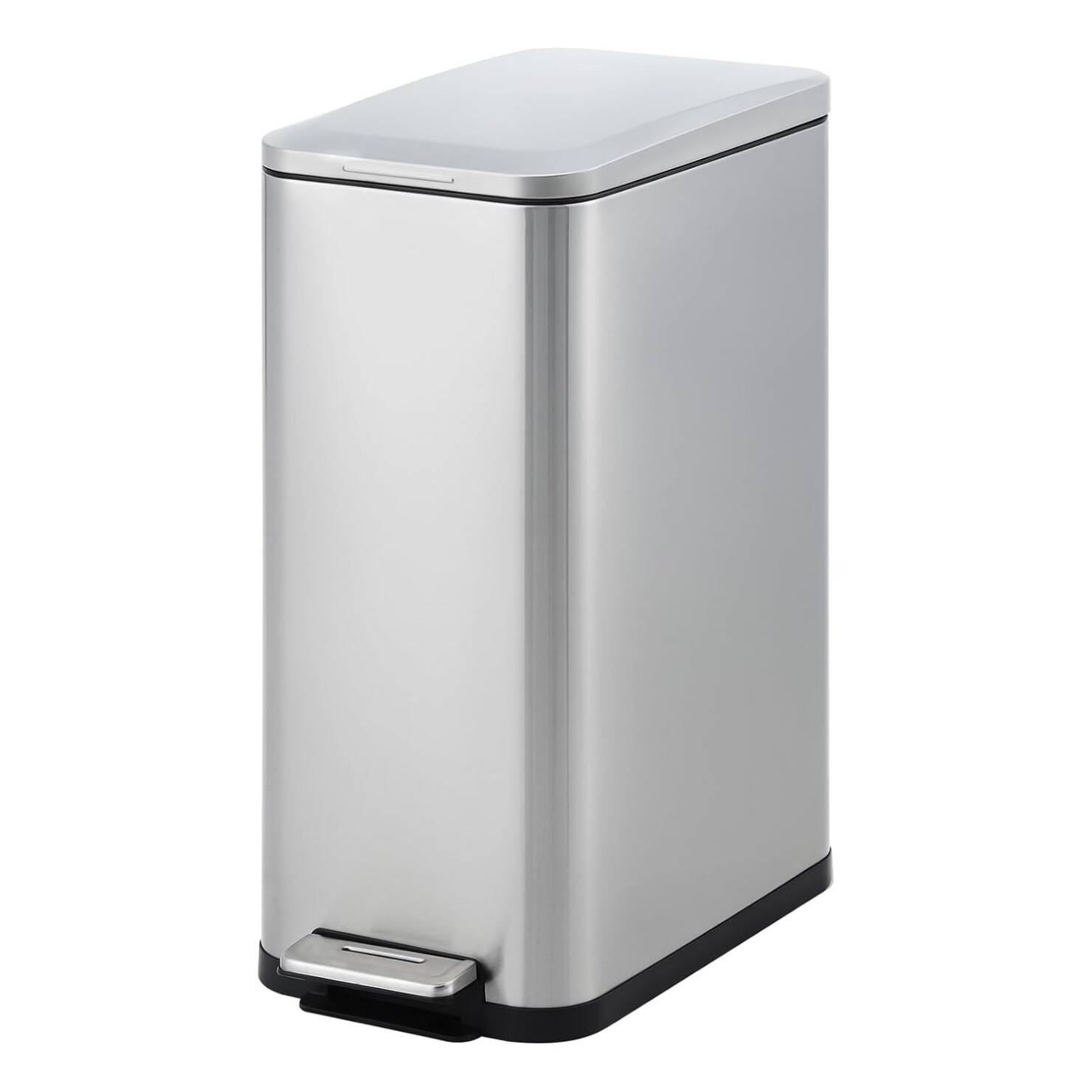 Front. Qeetex - 13 Gallon Tall Kitchen Trash Can, Hands-Free Stainless Steel Garbage Can with Soft-Close Lid - Silver.