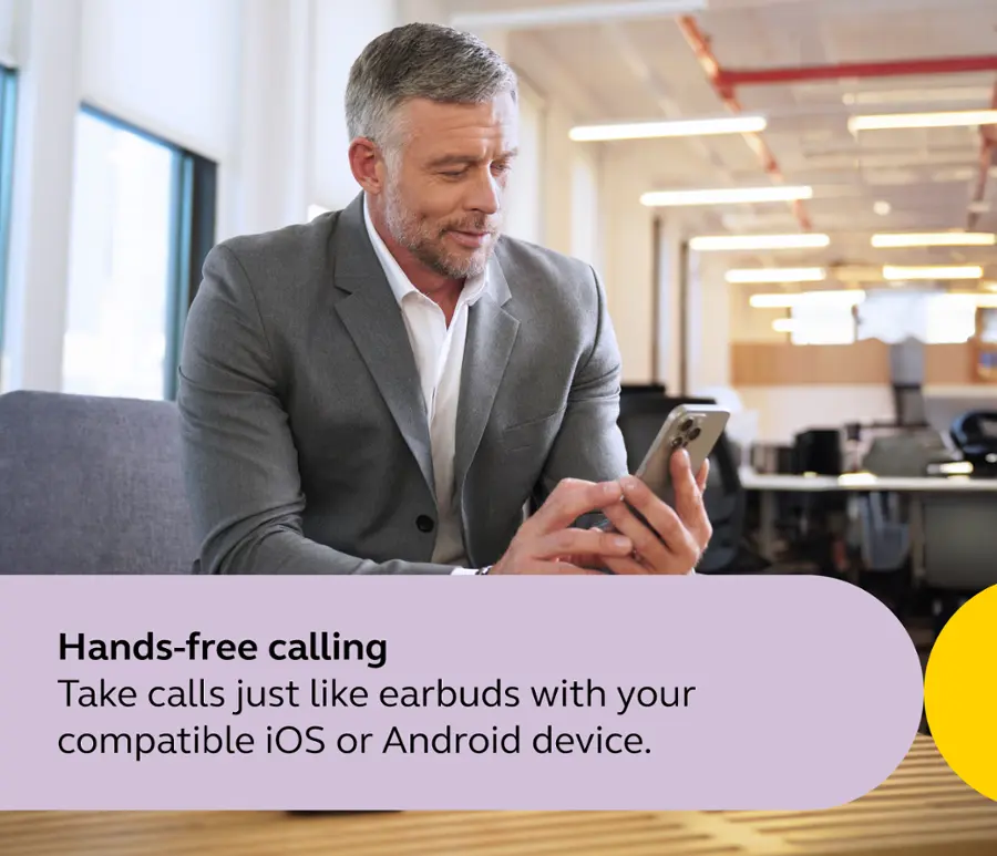 Hands-free calling: Take calls just like earbuds with your compatible iOS or Android device.
