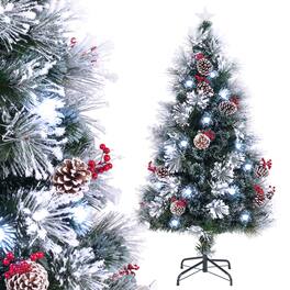 Costway - 5 FT Flocked Christmas Tree Artificial Xmas Tree with 170 Branch Tips &Pine Needles - White,Green