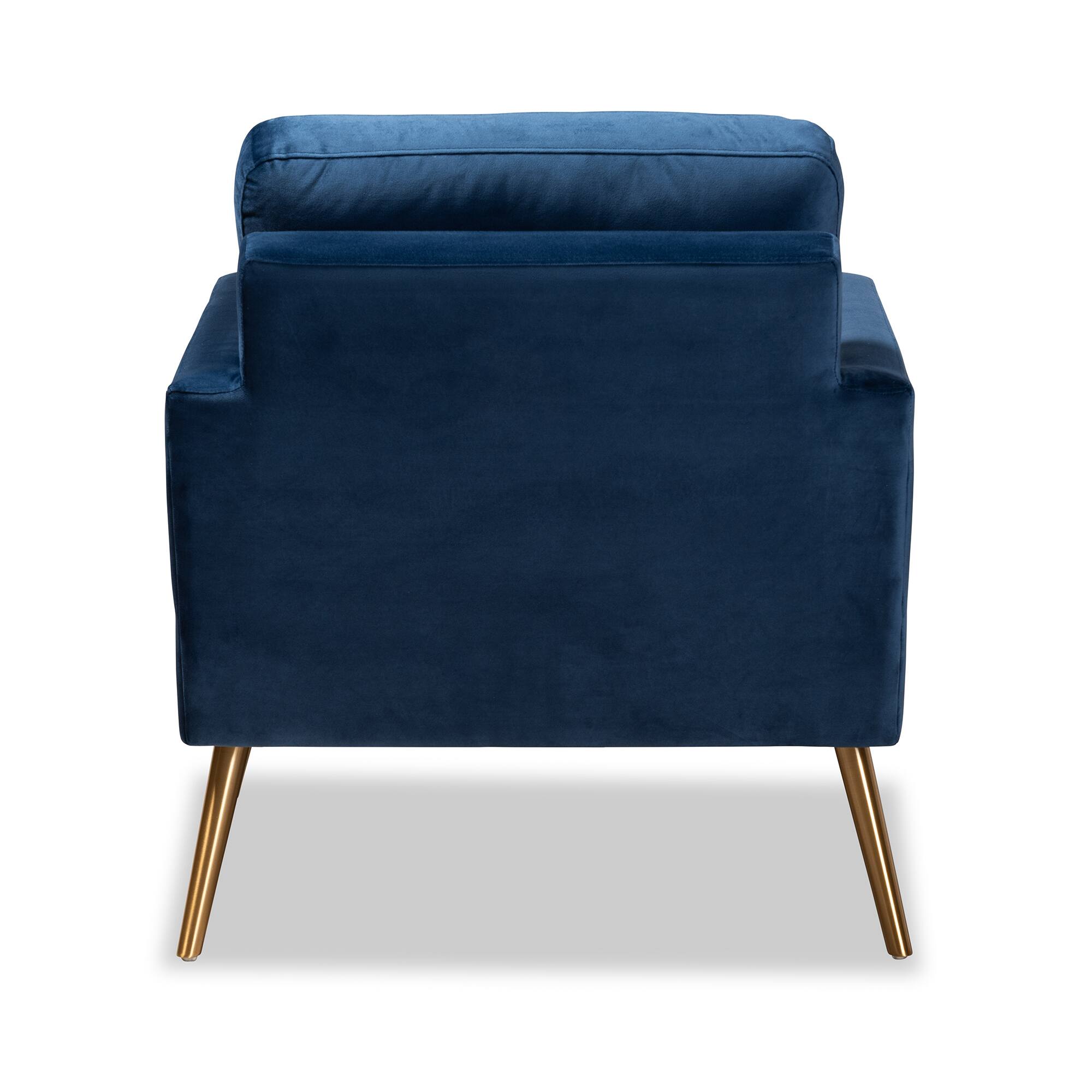 Back. Baxton Studio - Leland Glam and Luxe Velvet Fabric Upholstered and Gold Finished Armchair - Navy Blue/Gold.