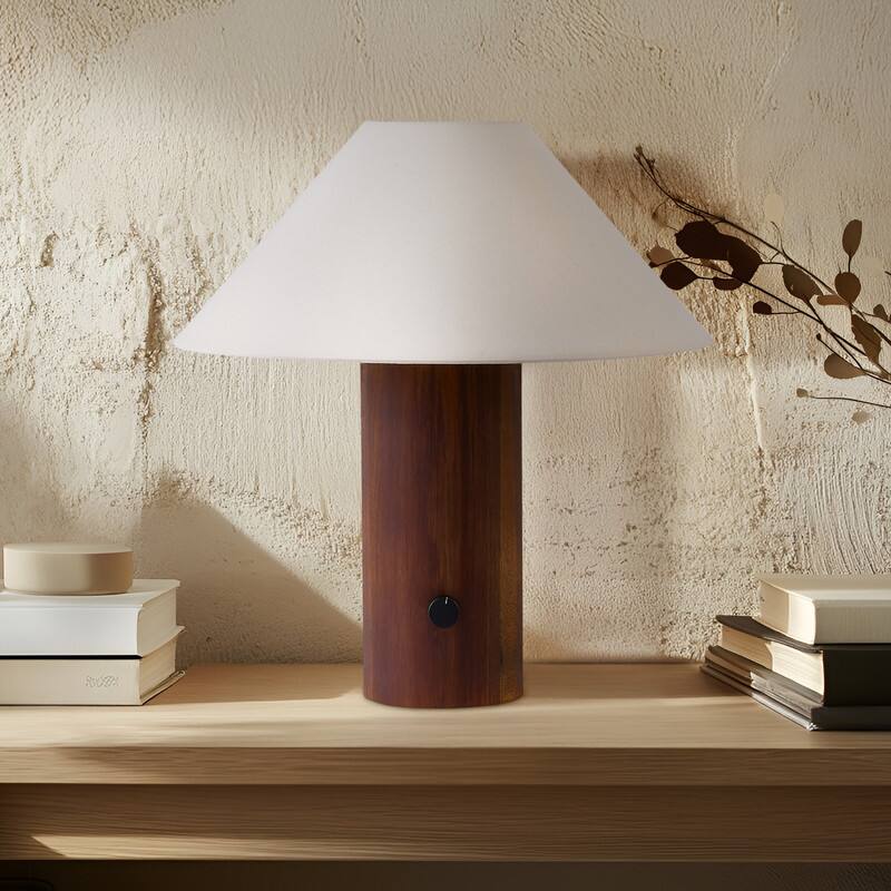 Alt View 5. Brightech - Oakley LED Midcentury Modern Dimmable Bedside Nightstand Desk Lamp - Walnut Brown Wood.