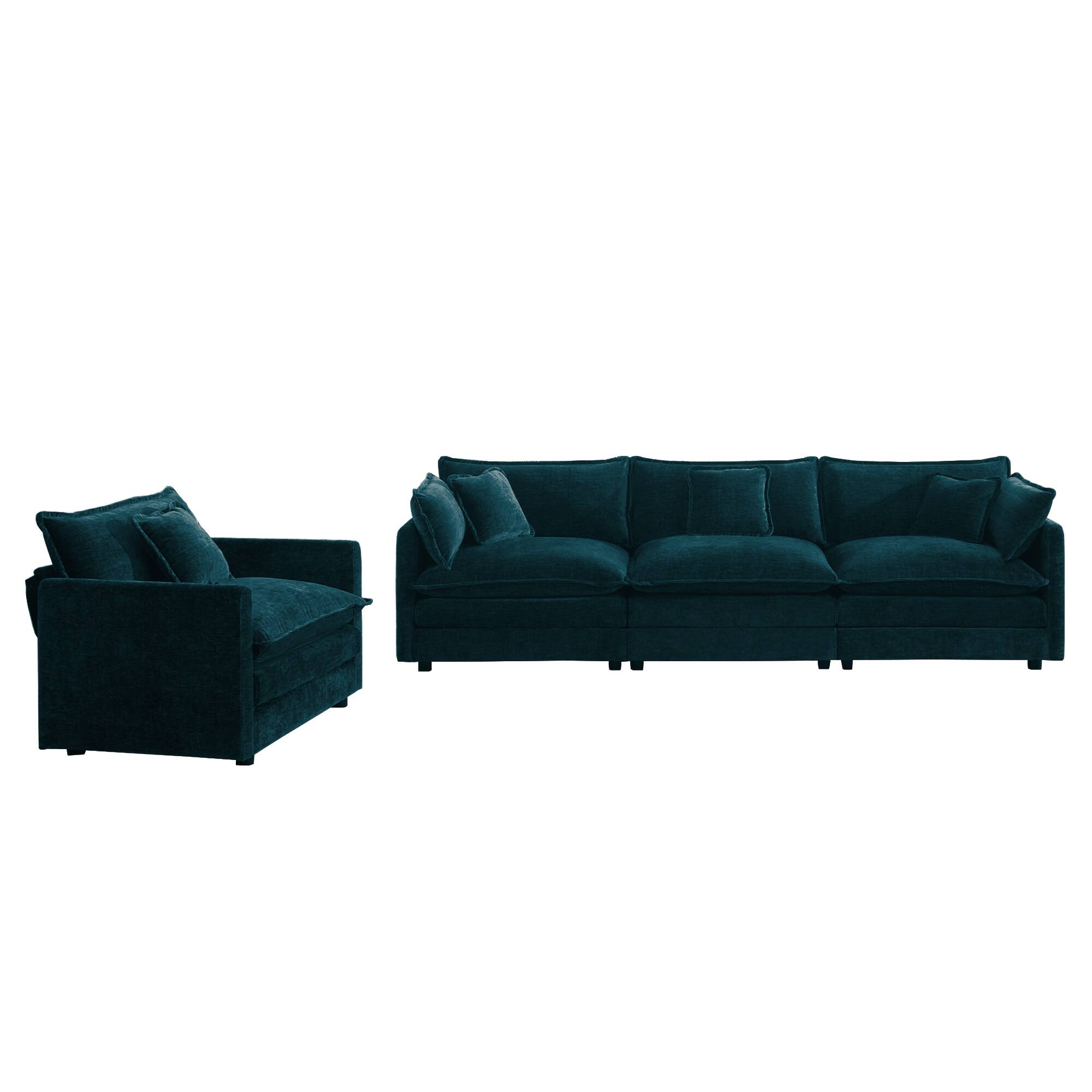 Left. LOVMOR - Deep Seat Easy Assembly Set Of 2 Chenille Sofa Set For Living Room Bedroom Office Plush Cozy Lounge Indoor Den - Blue.