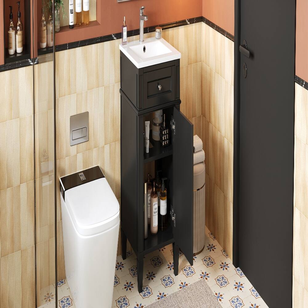 Alt View 10. Loheer - Loheer 16 inch bathroom vanity with sink, black freestanding single vanity, french style bathroom cabinet - Black.