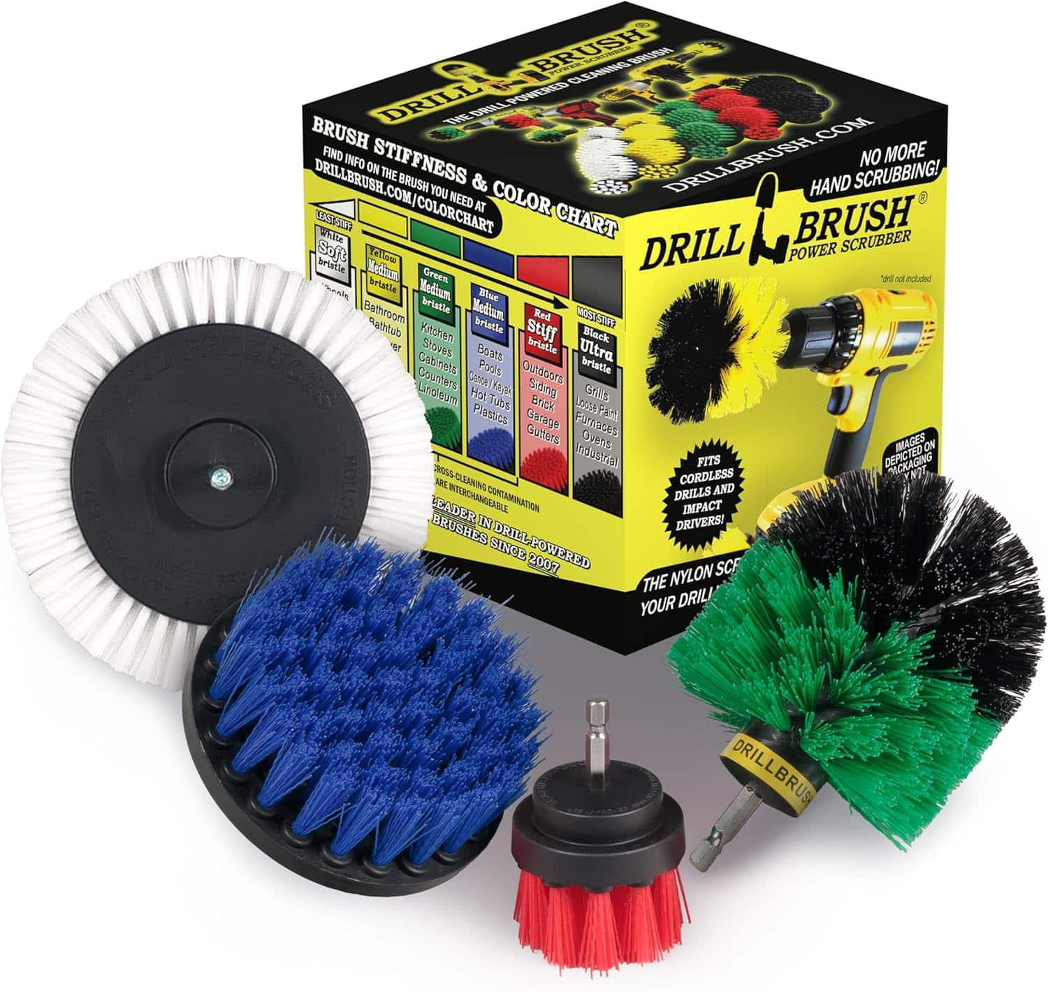 Drillbrush - Wheel Cleaning Auto Scrubber Brush - Powerful Drill Attachment for Cleaning Crevices/Gaps - Automotive Detail