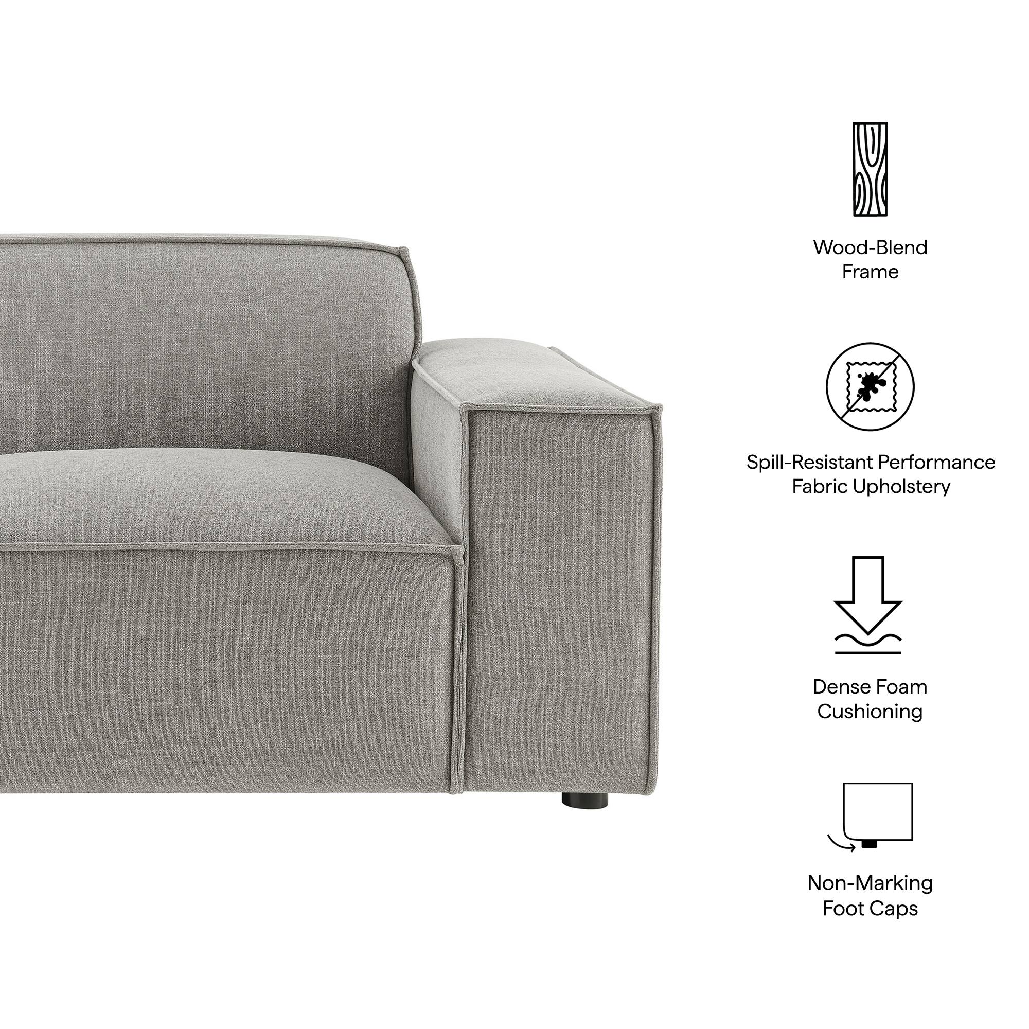 Wood-Blend Frame  
Spill-Resistant Performance Fabric Upholstery  
Dense Foam Cushioning  
Non-Marking Foot Caps