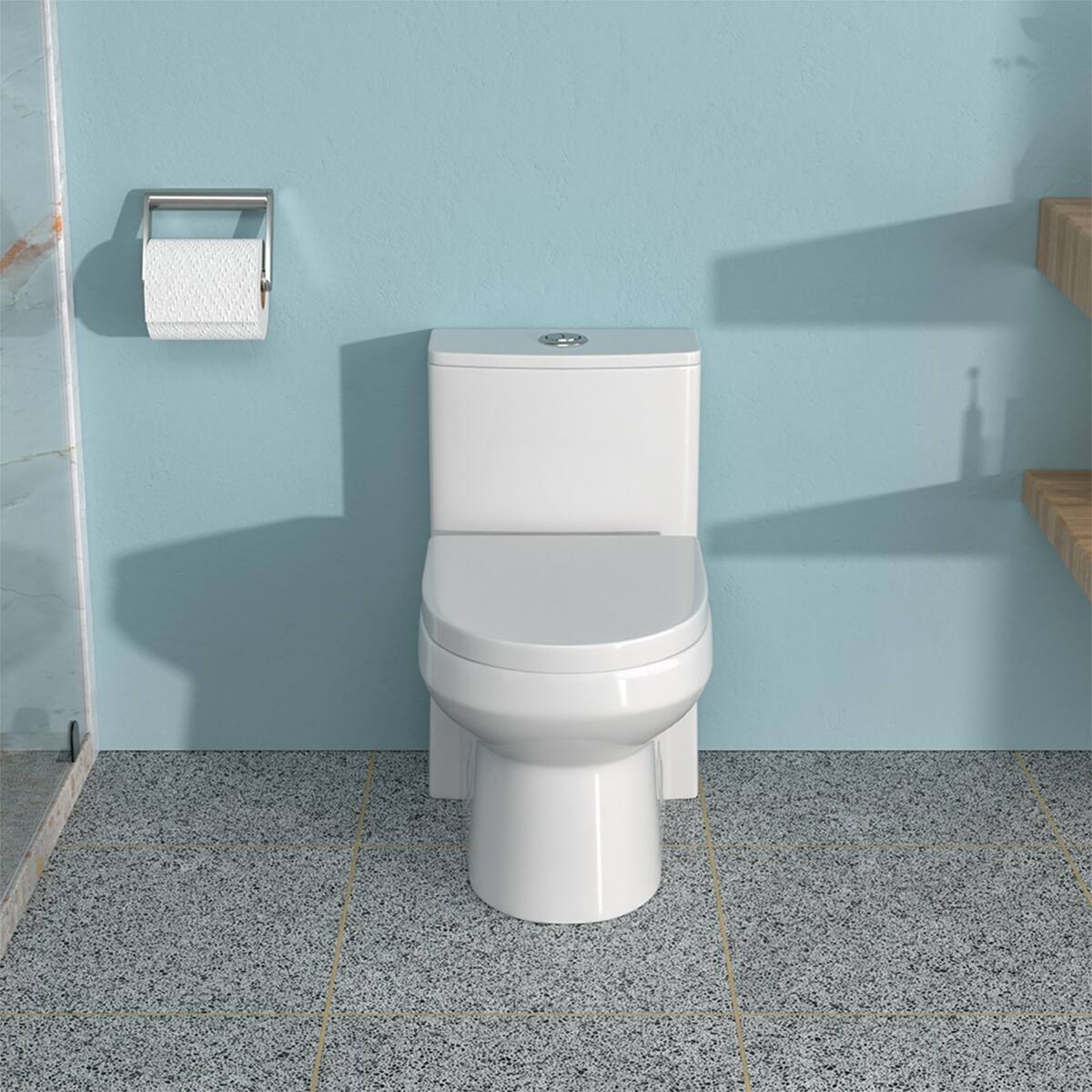 Front. Loheer - Loheer One Piece Ceramic Toilet, Dual Flush, Twelve Inch Rough In, Soft Close Seat - White.