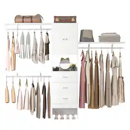 Aheaplus - 8FT Heavy Duty Walk-In Closet System with Doors, 3 Shelves, 3 Wood Drawers, 96"L x 16"W x 80"H, 1000 LBS Max Load - White