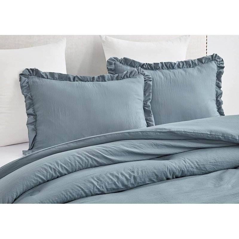 Back. Hivvago - King Oversized Blue Ruffled Edge Microfiber Comforter Set - Blue.