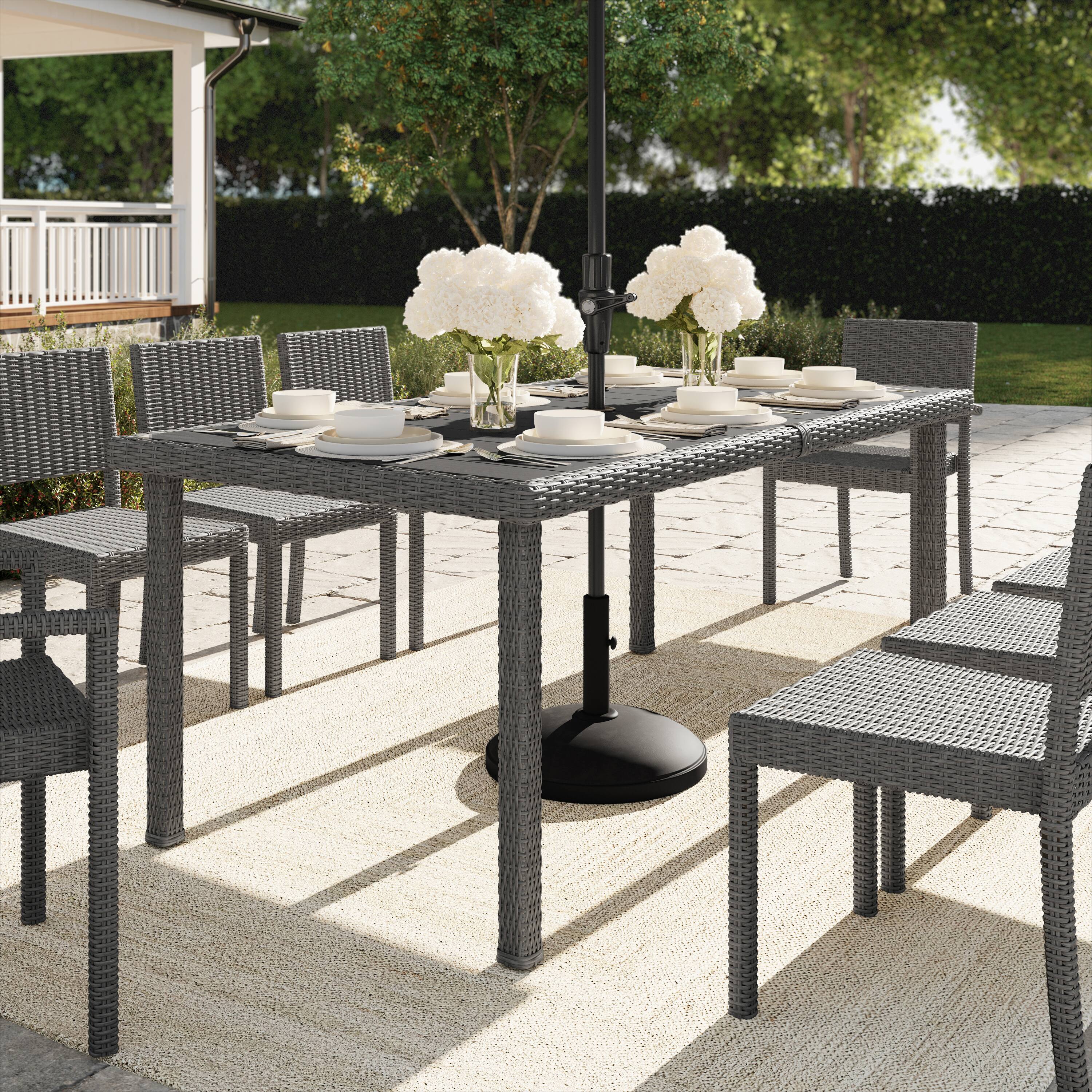 Alt View 1. Martha Stewart - Bedford 71" Outdoor Rattan Wicker Patio Table with Engineered Wood Top - Gray.