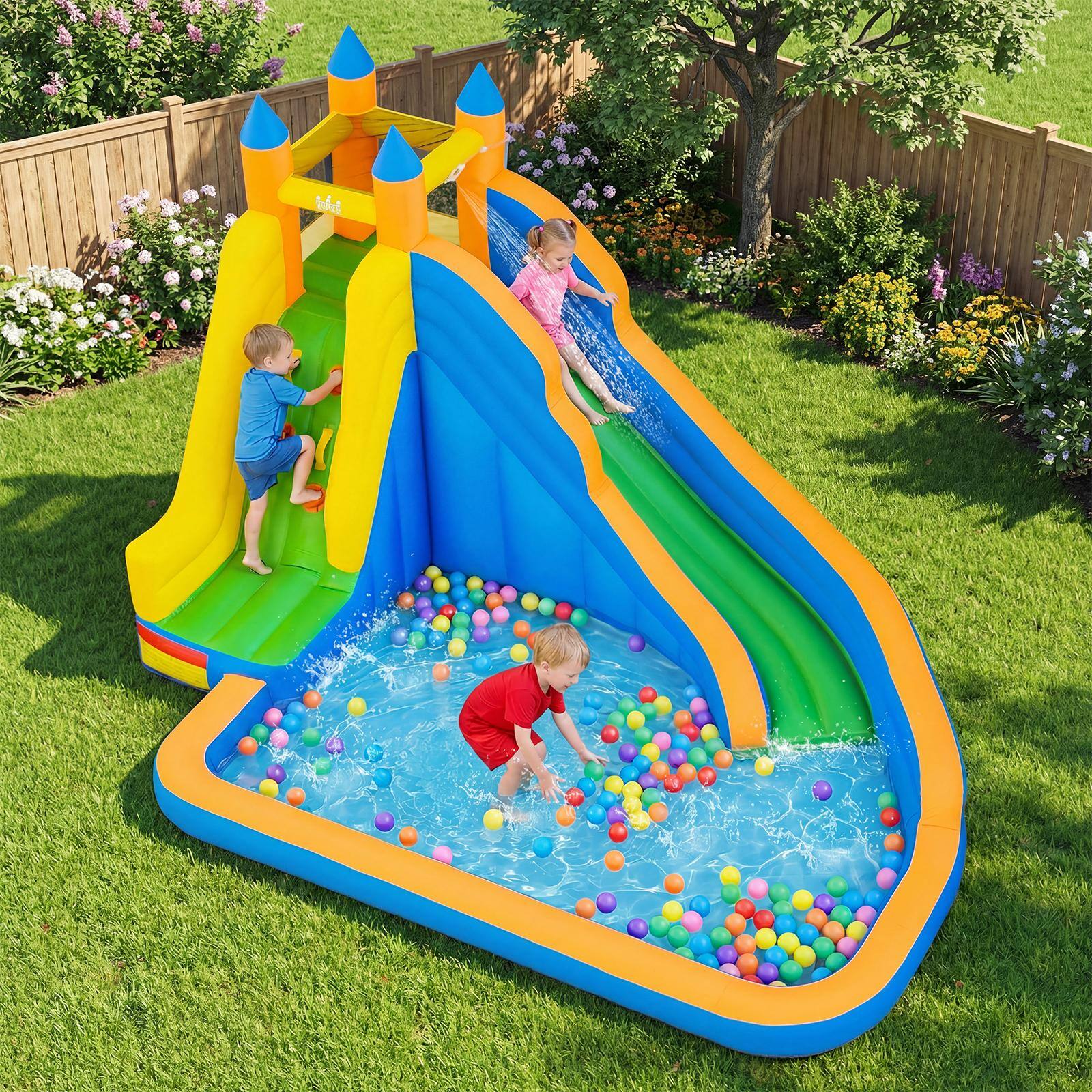 Alt View 1. Costway - Inflatable Water Slide Mighty Bounce House Castle Moonwalk Splash Pool without Blower - Multicolor.