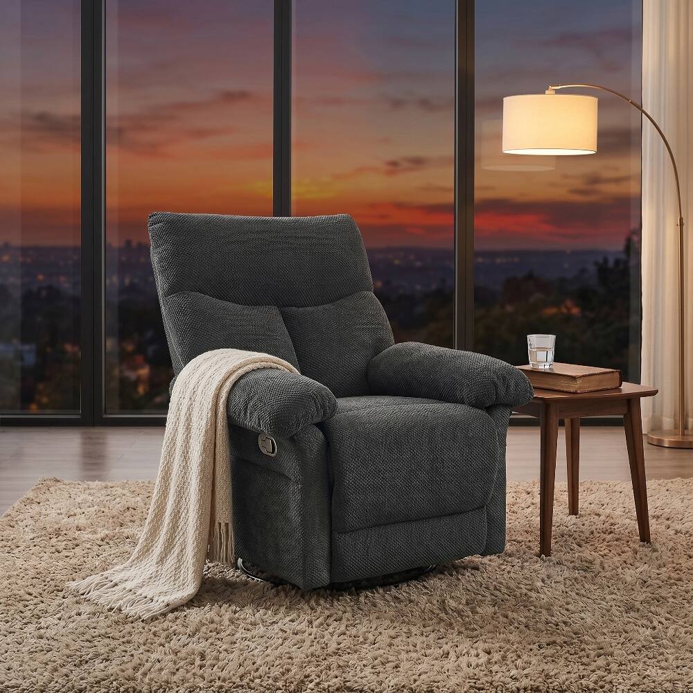 Angle. Ropilly - Ropilly Dark Gray Swivel Rocker Recliner, Manual Overstuffed Glider Armchair for Living Room - Dark Gray.
