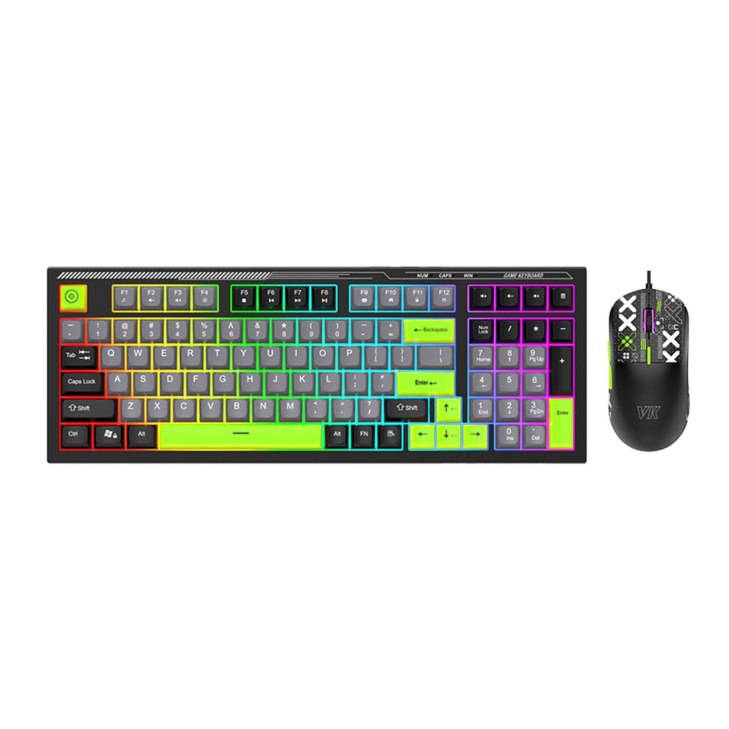 SaharaCase - Wired Gaming Keyboard & Mouse Combo | 98 Keys Full Keyboard | Anti-Ghosting Multi-Key | 7-RGB Backlights - Black/Green