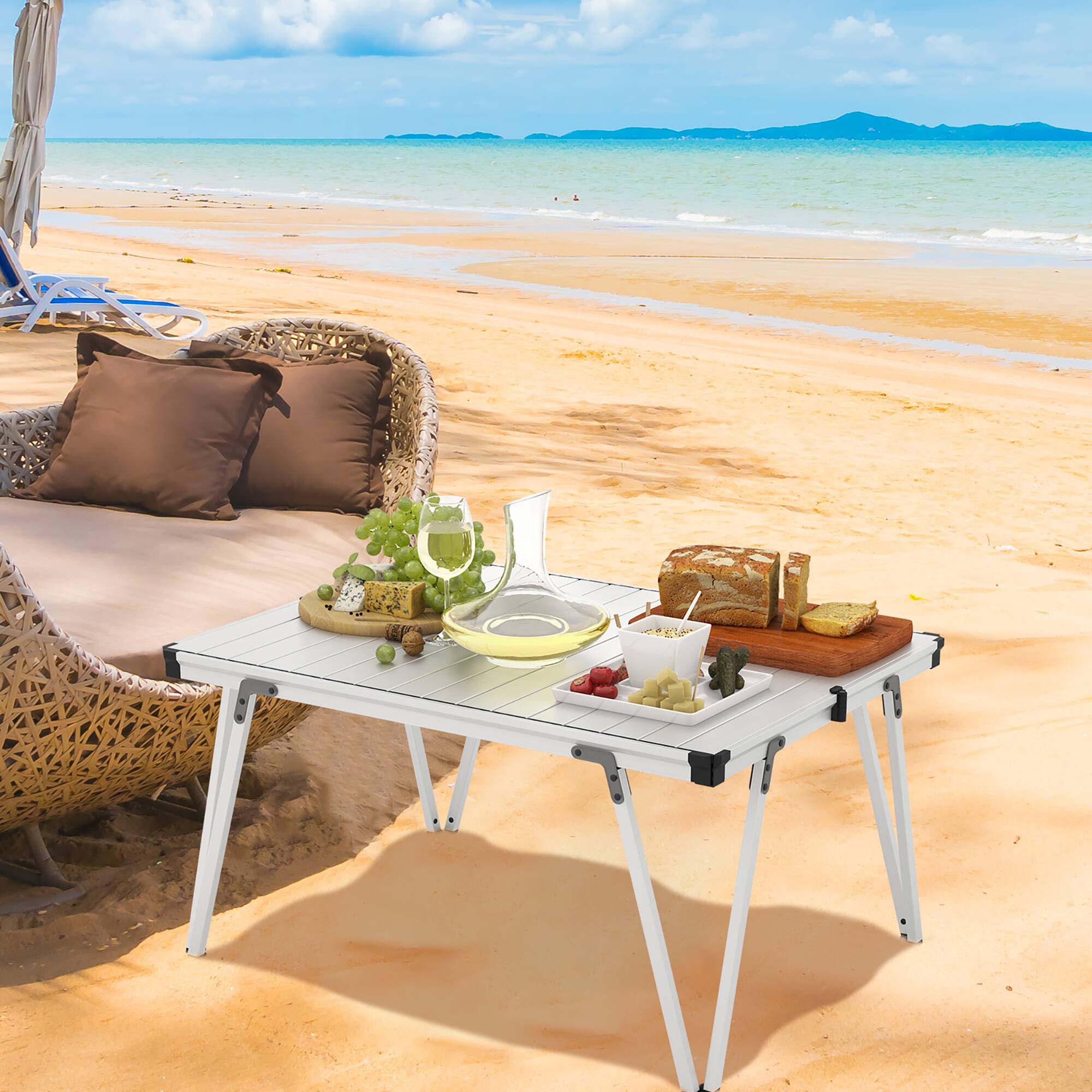 Alt View 3. Gymax - Gymax Folding Camping Table w/ Storage Bag & Waterproof Desktop Aluminum Structure Silver - Silver.