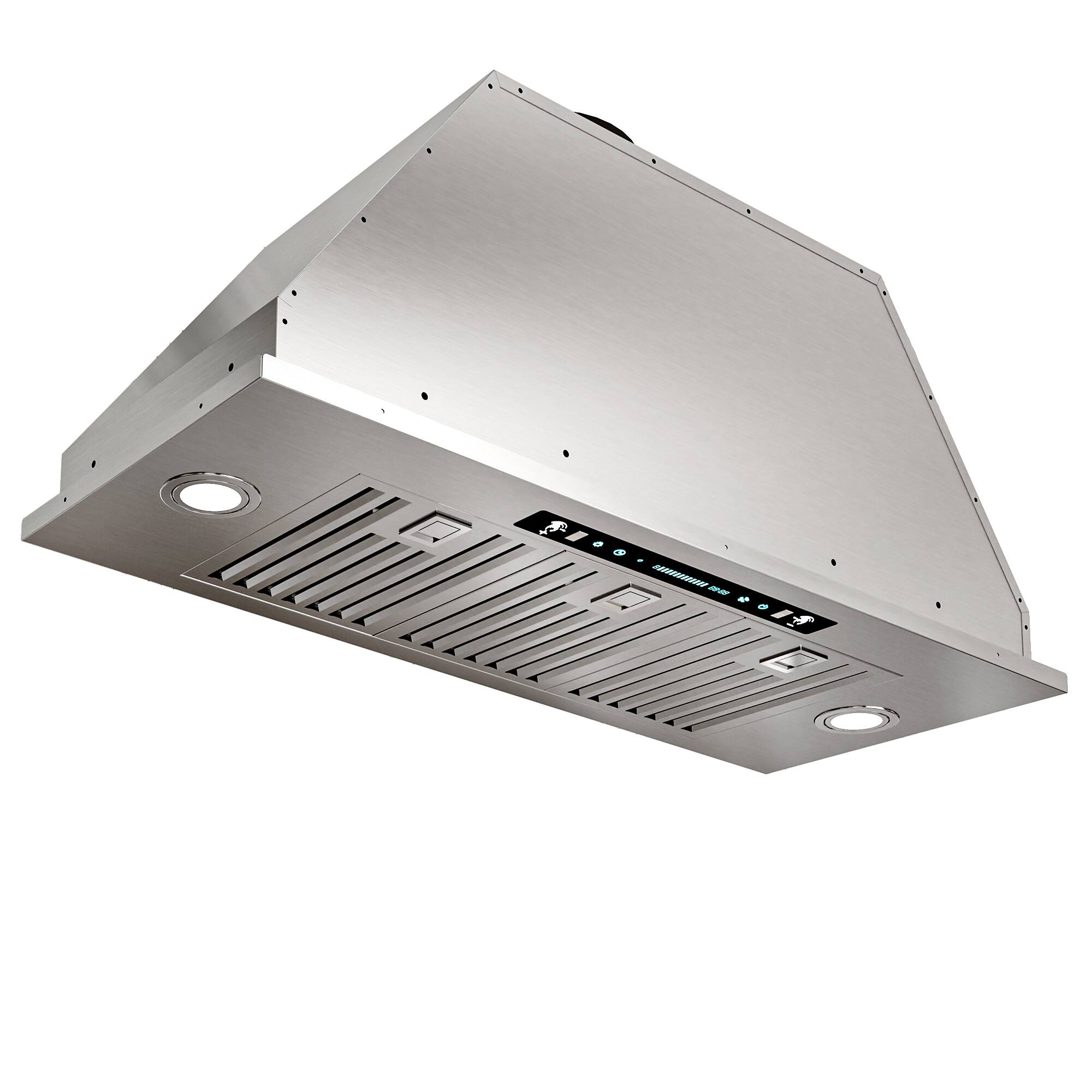 Angle. Onefly - 36 inches - Convertible - Insert Range Hood - Stainless Steel.