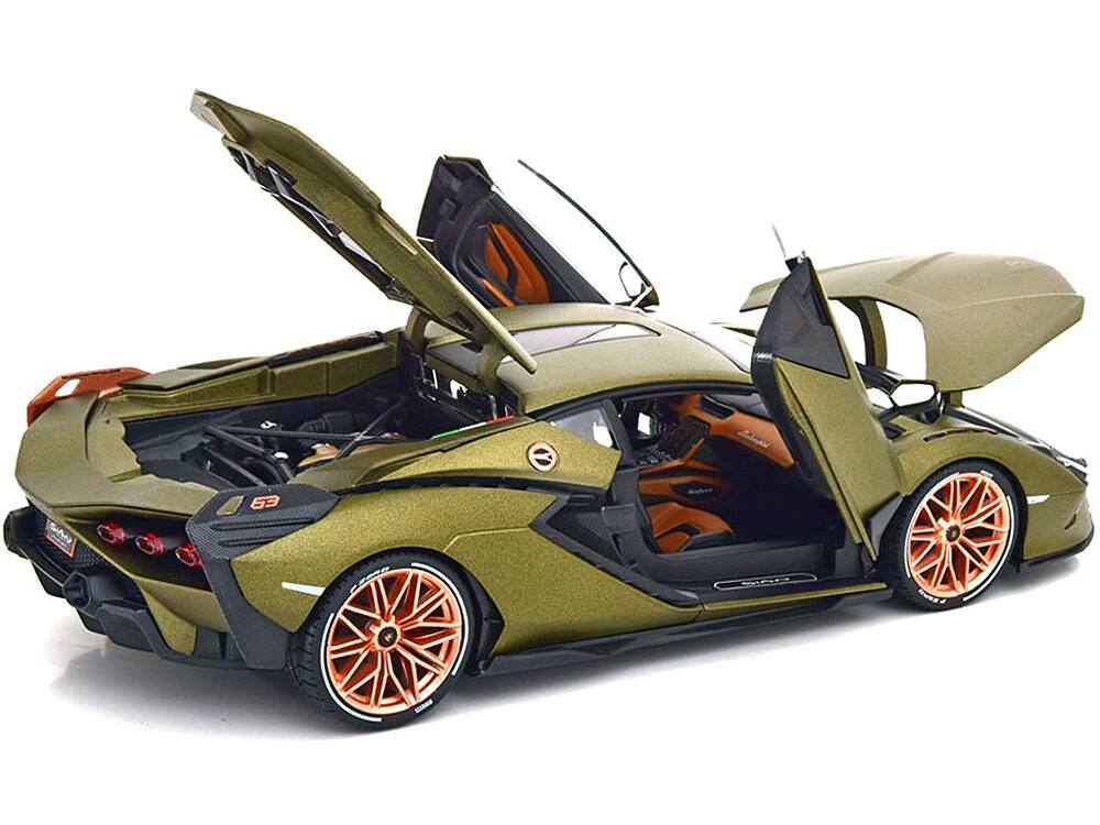 Alt View 3. Bburago - Lamborghini Sian FKP 37 Matt Green Metallic with Copper Wheels 1/18 Diecast Model Car by Bburago.