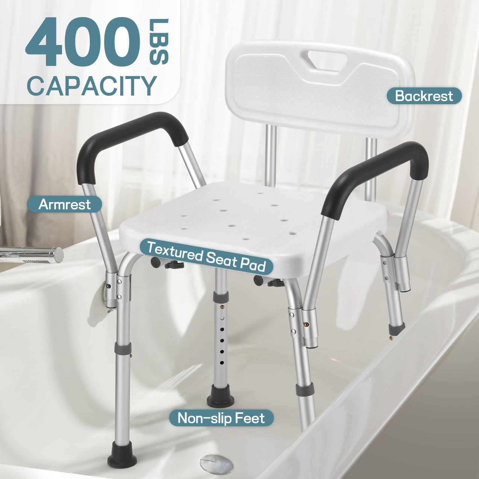 400 LBS CAPACITY

- Armrest
- Backrest
- Textured Seat Pad
- Non-slip Feet