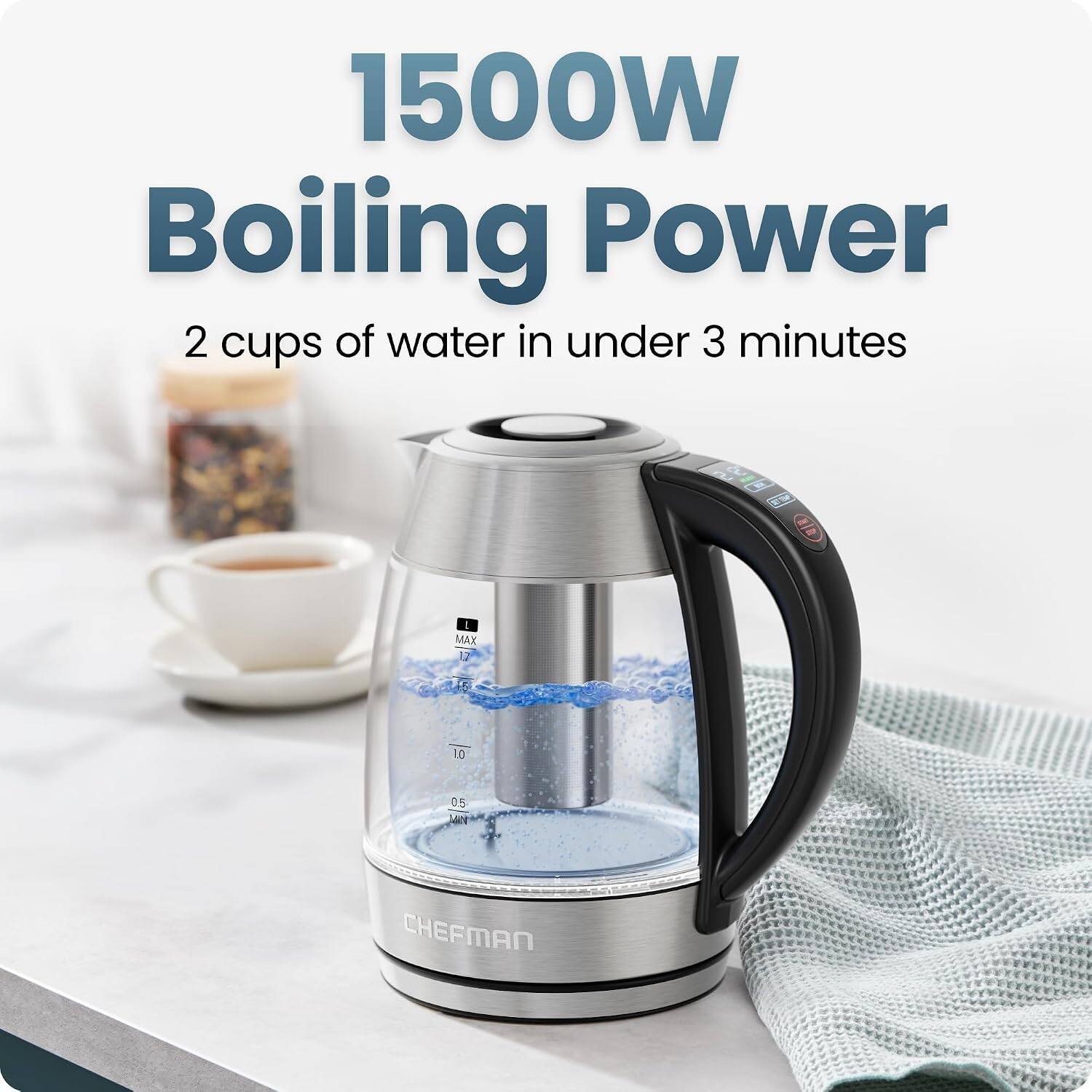 1500W Boiling Power  
2 cups of water in under 3 minutes  
F CID 3 MAX 12 10 0.5  
An CHEFMAN