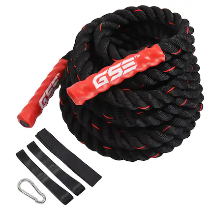 Front. GSE Games & Sports Expert - 2" Diameter Battle Rope, Workout Battle Ropes with Anchor Strap (40FT) - Red.