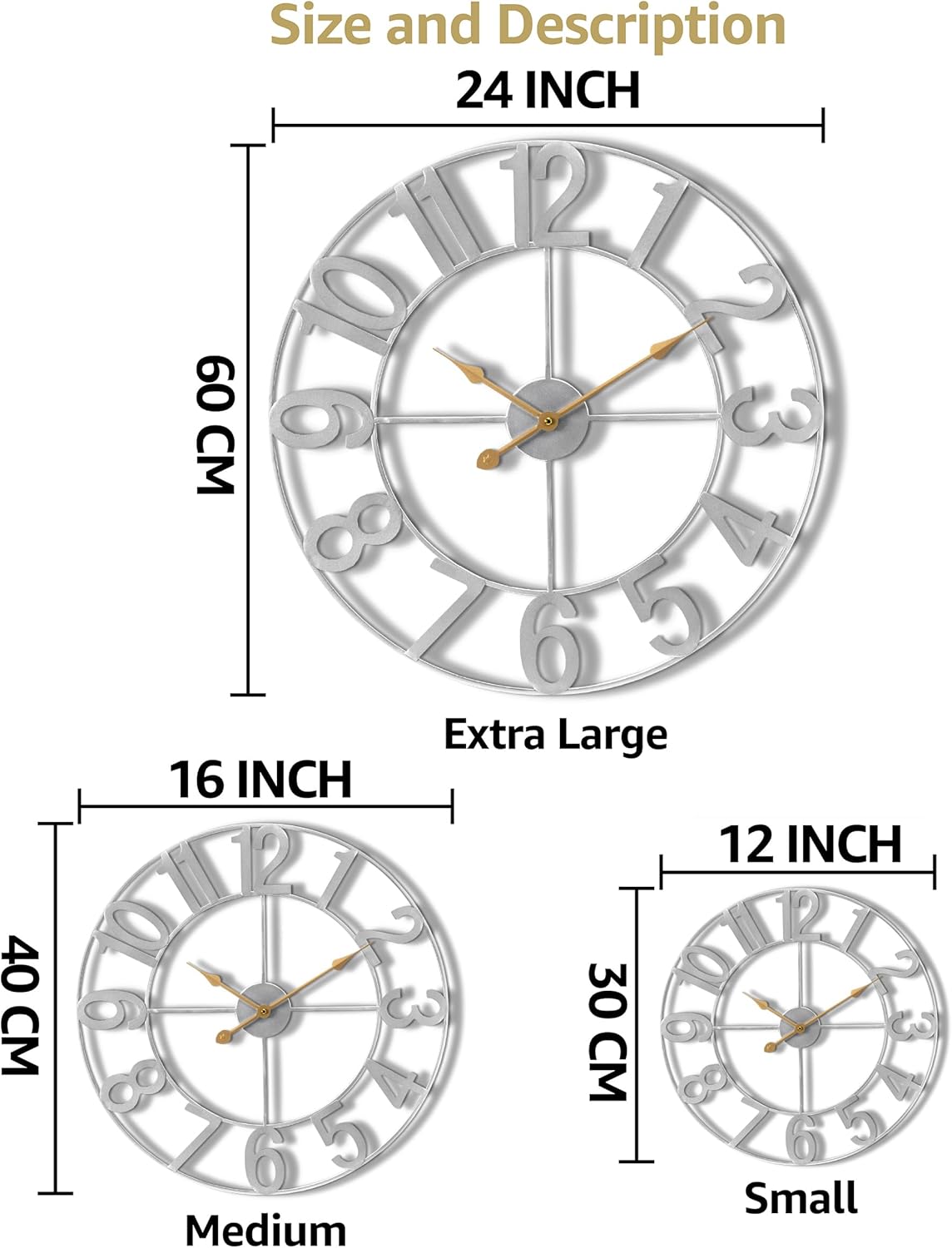 Size and Description

24 INCH  
60 CM  
Extra Large

16 INCH  
40 CM  
Medium

12 INCH  
30 CM  
Small