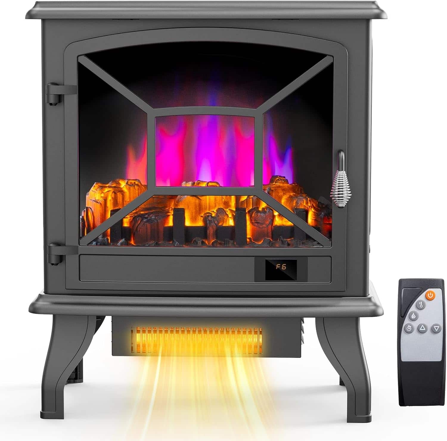 Winado - 23" Electric Fireplace Stove, Freestanding Indoor Fireplace Heater with 3-Level Dimmable Flame Effect and 8H Timer, Wifi - Black