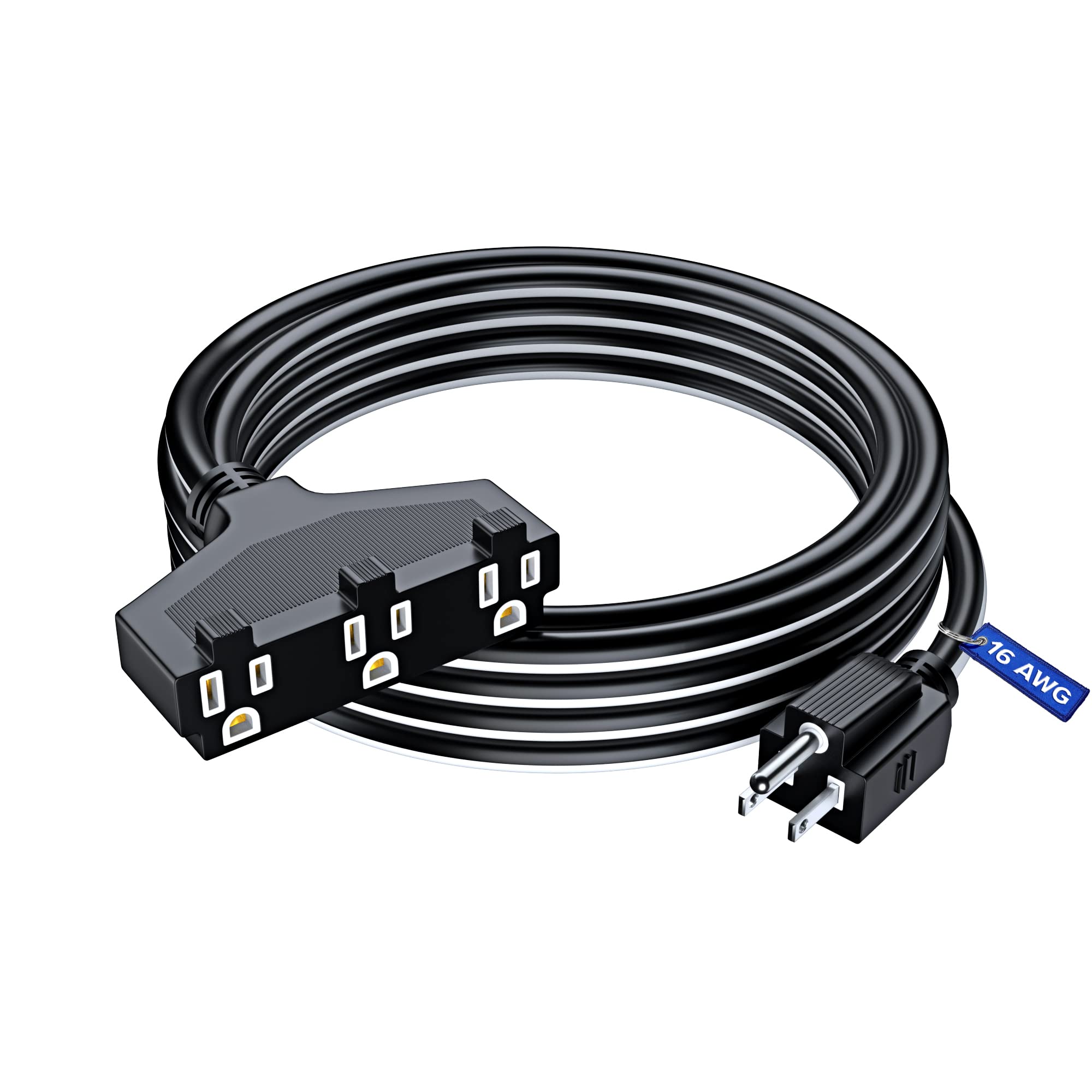 Front. Maximm - Extension Cord 15 ft, SJTW Extension Cord with Multiple Outlets, 16 Gauge ETL Listed - Black and White.
