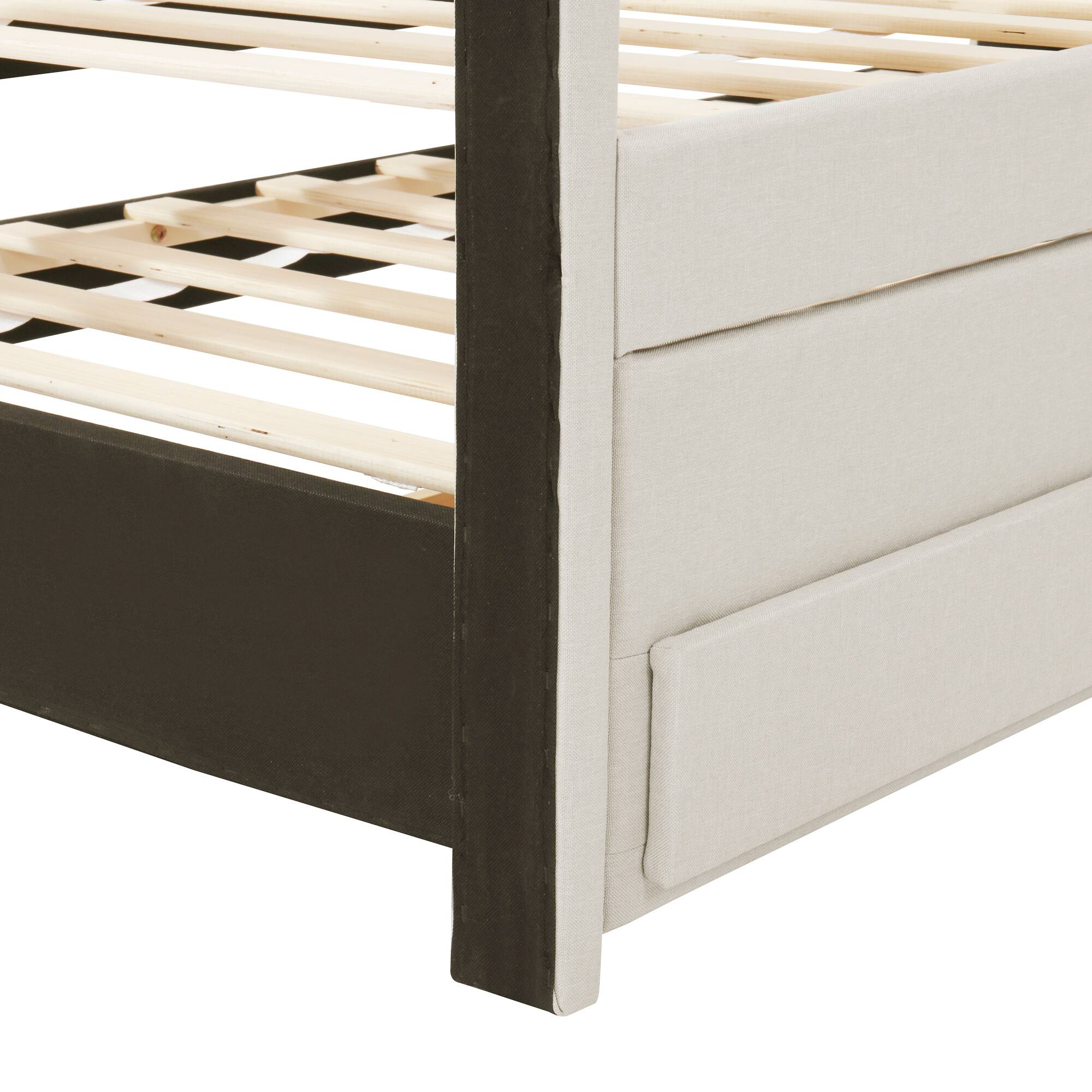 Alt View 8. Tiramisubest - Full Size Upholstered Platform Bed with Twin Size Trundle and 3 Drawers, Linen Fabric, Beige - Beige.