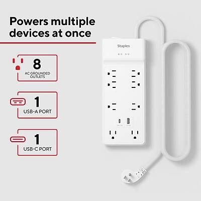 Powers multiple devices at once

- 8 AC GROUNDED OUTLETS
- 1 USB-A PORT
- 1 USB-C PORT