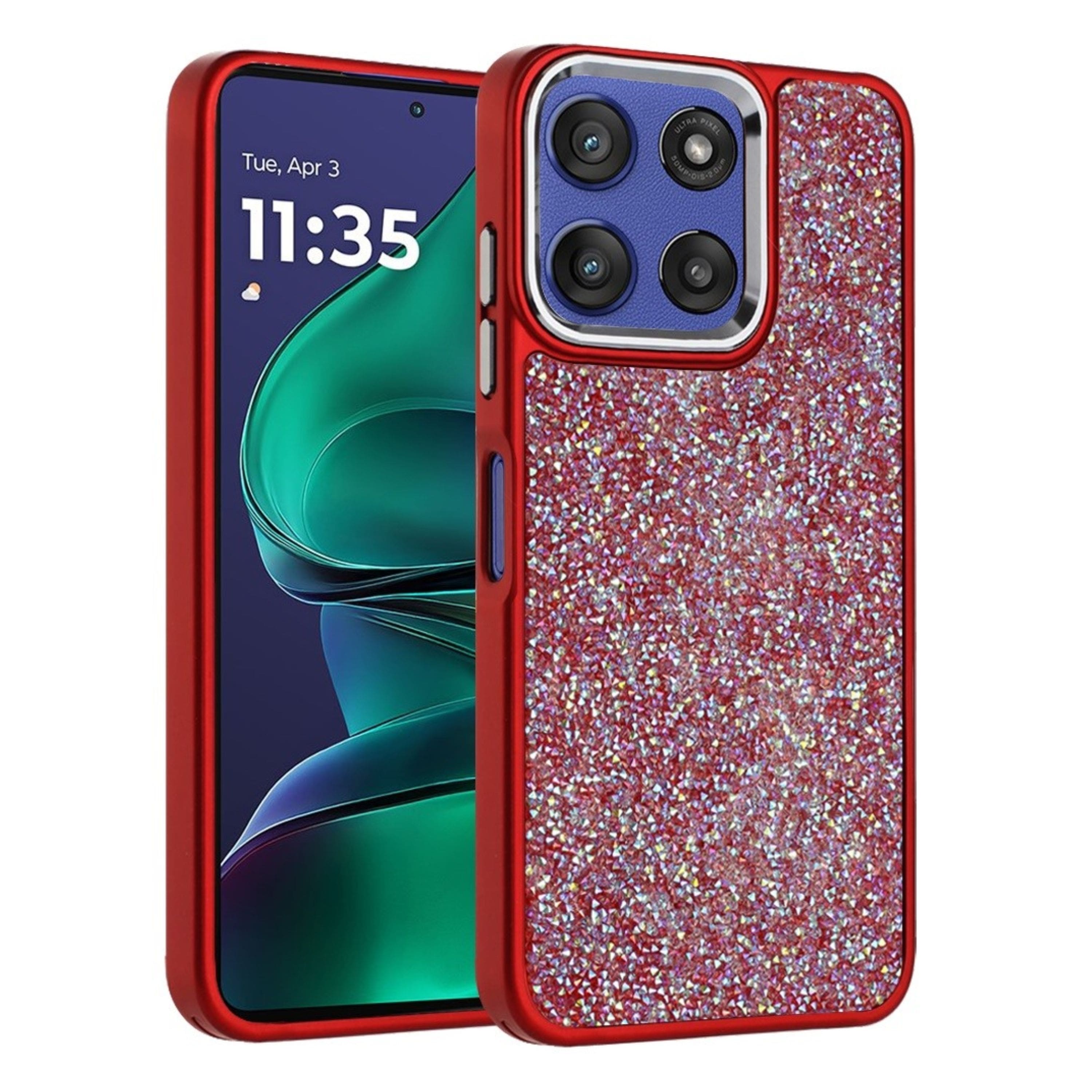 Kitcheniva - Full Crystal Metallic Buttons Phone Case With Tempered Glass For Moto G Stylus 2026/2025 - Red