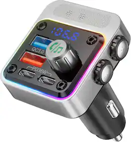Core Tech - 54W Bluetooth 5.3 FM Transmitter Car Adapter 4-Port Charger - Silver