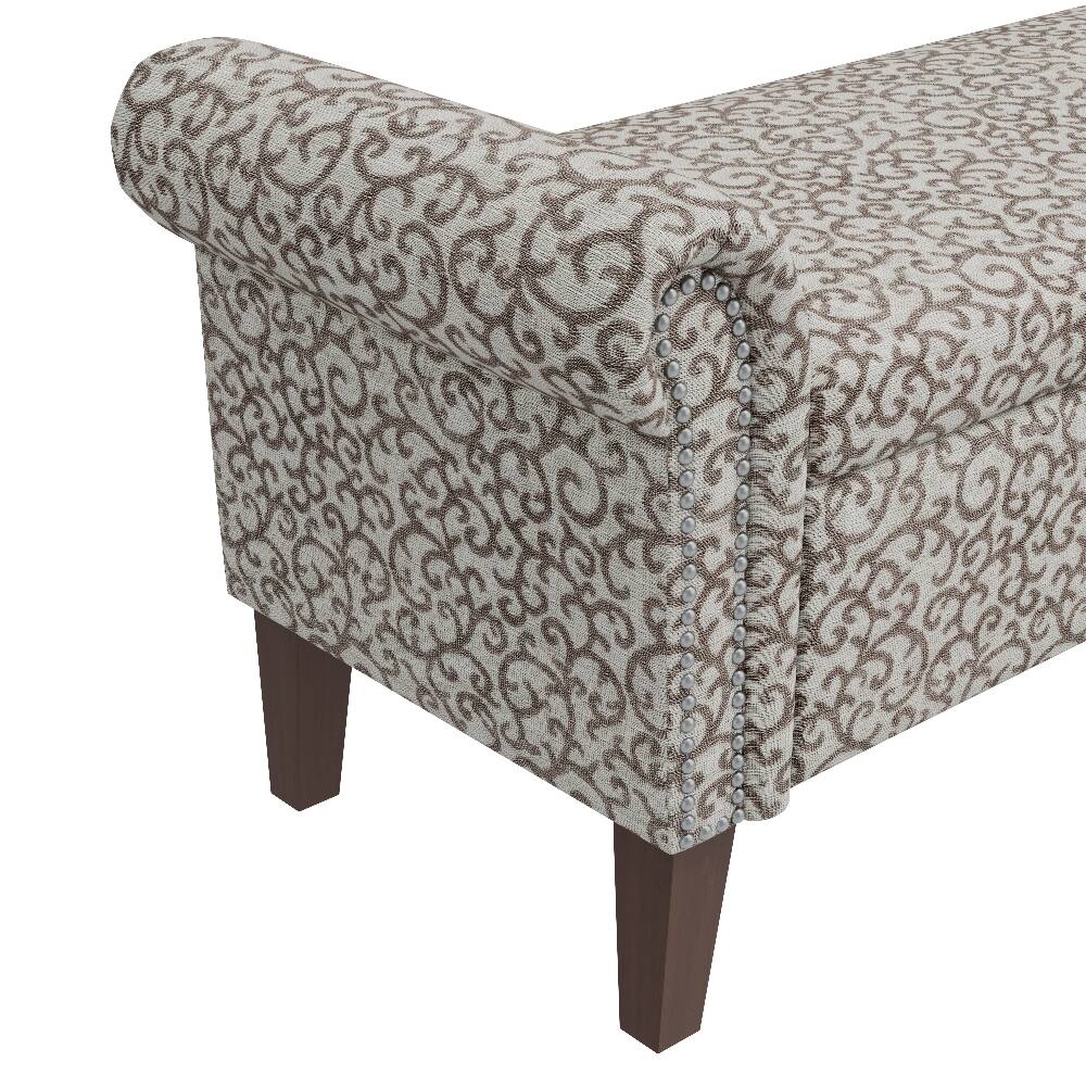Back. Ropilly - Ropilly Floral Upholstered Storage Ottoman Bench with Rolled Arms - Floral.