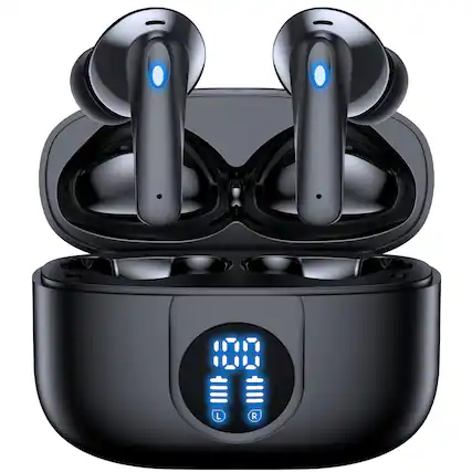 Front. VEAT00L - VEATOOL P91 Wireless Earbuds Bluetooth Headphones V5.4 Stereo Ear buds with Noise Cancelling Mics 60H Playback Mini Case - Black.