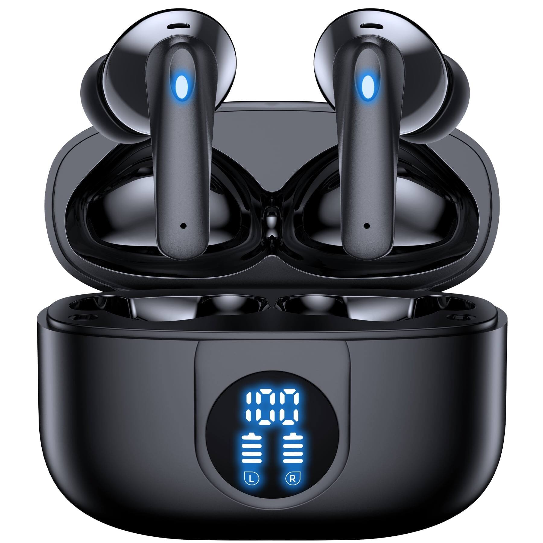 Front. VEAT00L - VEATOOL P91 Wireless Earbuds Bluetooth Headphones V5.4 Stereo Ear buds with Noise Cancelling Mics 60H Playback Mini Case - Black.