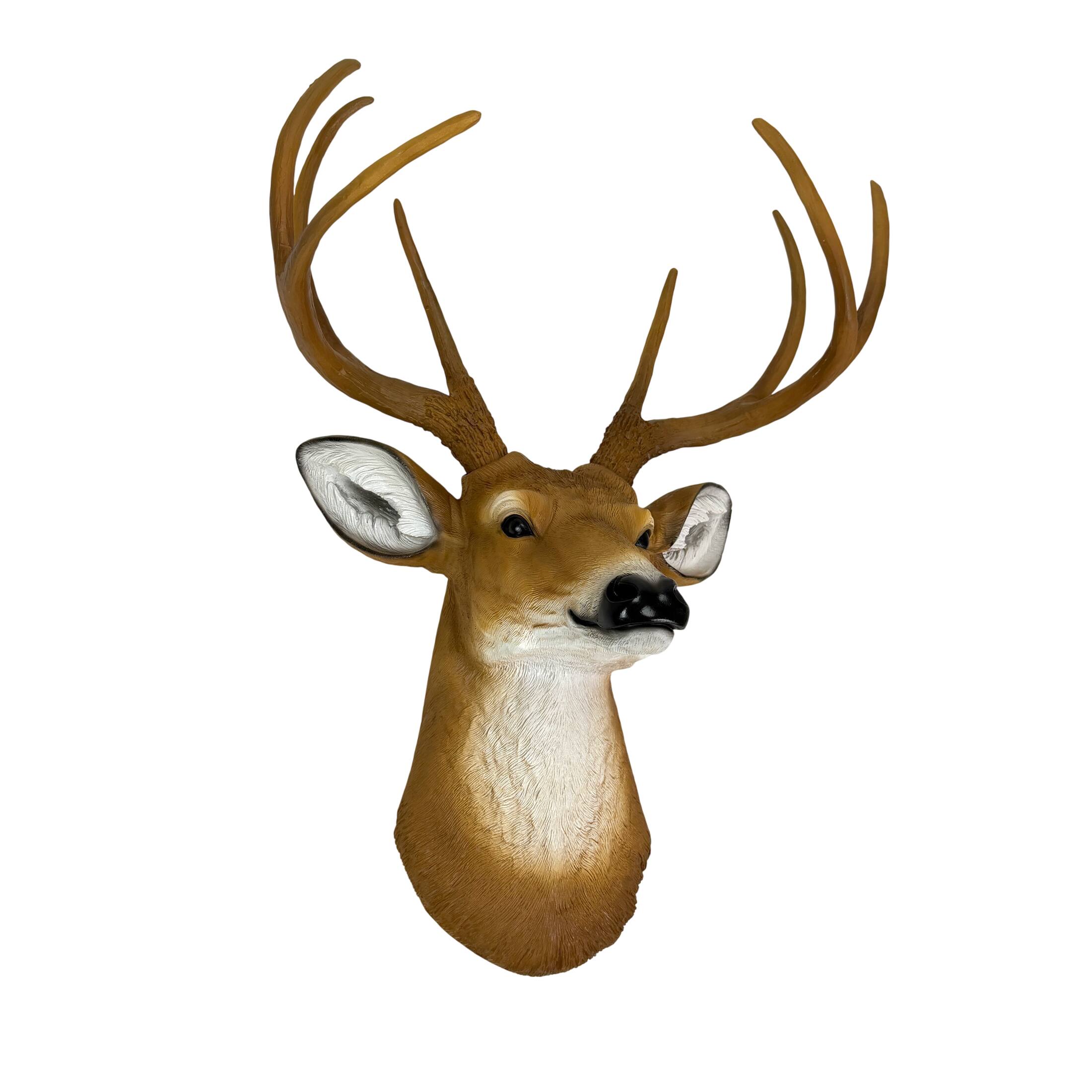 Front. DWK Corporation - Realistic Faux 8-Point Buck Deer Head Bust Wall Mount - 23-Inch Hanging Decor - Brown.