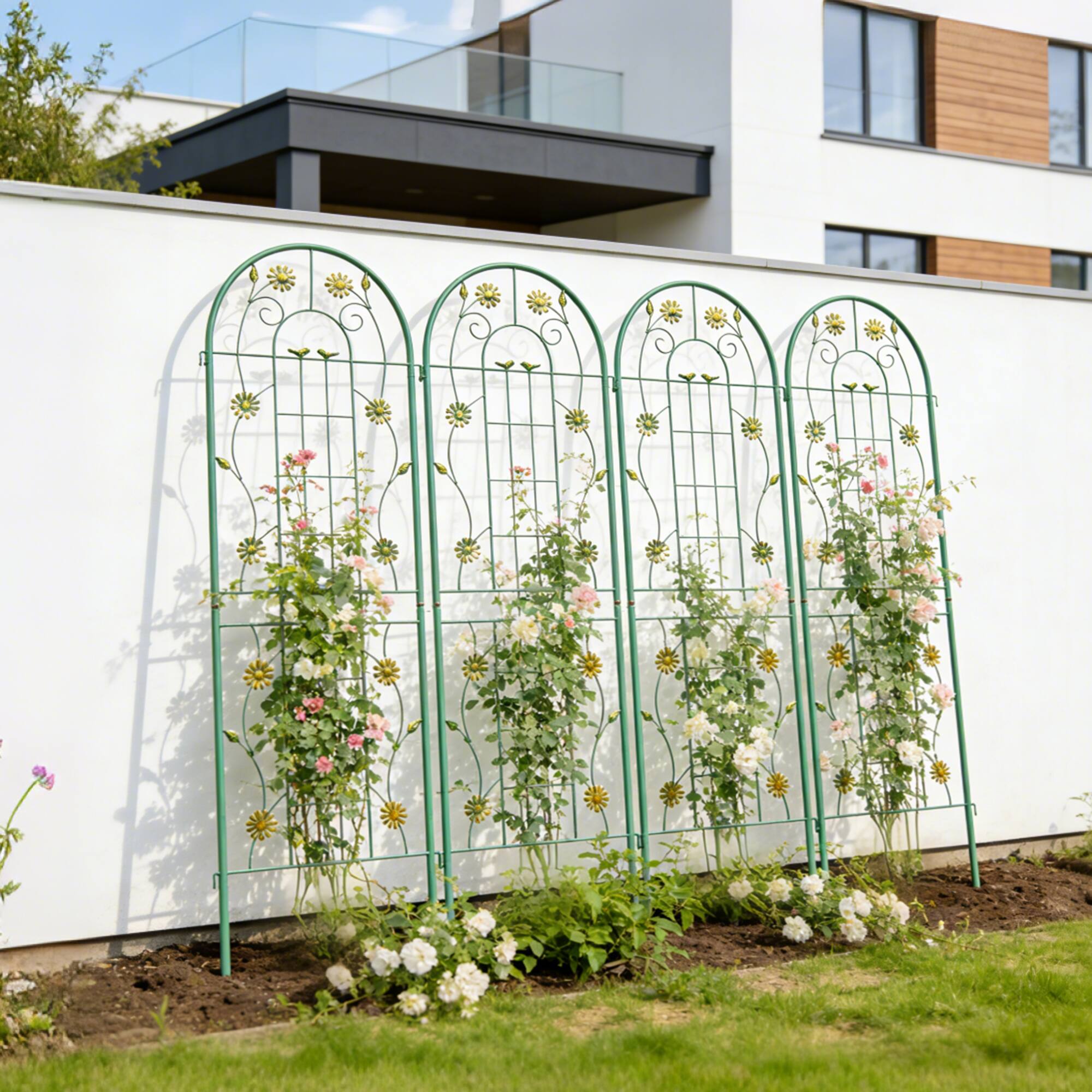 Angle. Loheer - 4 Pack Metal Garden Trellis for Climbing Plants Outdoor Flower Support - Green.