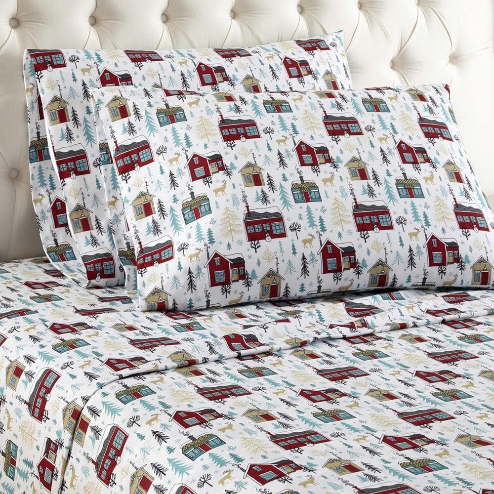 Shavel Home Products - Shavel Micro Flannel Quality Printed Sheet Set - Twin Flat/Fitted Sheet 66x96/75x39x14" Pillowcase 21x32" - Cabins