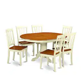 East West Furniture - 7 Pc Kenley Dinette Table with a Leaf and 6 Wood Seat Chairs in Buttermilk and Cherry - Buttermilk & Cherry