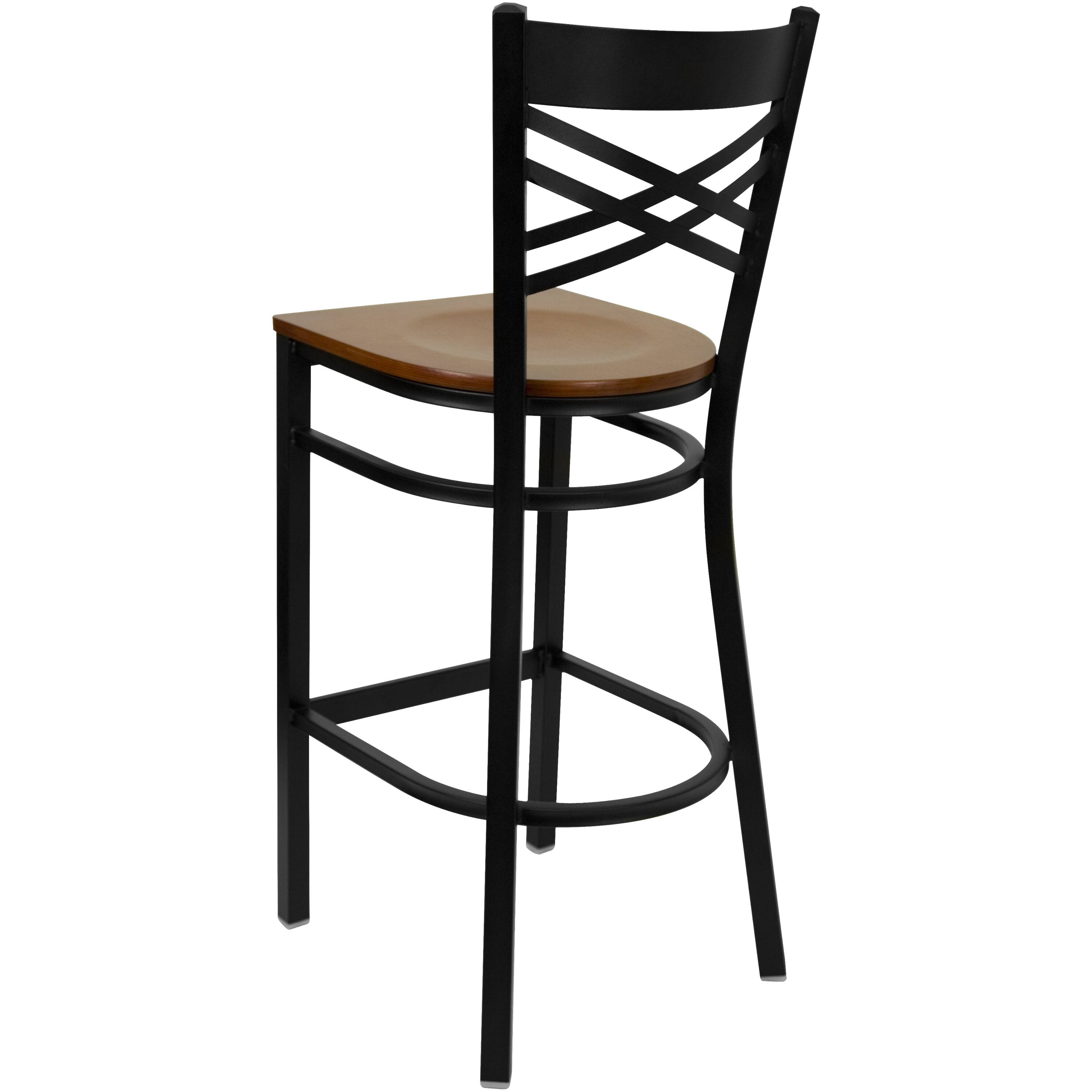 Alt View 2. Emma + Oliver - "X" Back Metal Restaurant Dining Barstool - Cherry Wood Seat/Black Metal Frame.