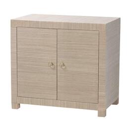 bali & pari - Halen Natural Grasscloth Storage Cabinet - Two-Door Console Storage Solution with Gold Ring Pulls - Beige