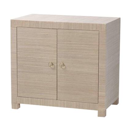 Front. bali & pari - bali & pari Halen Natural Grasscloth Storage Cabinet - Two-Door Console Storage Solution with Gold Ring Pulls - Beige.