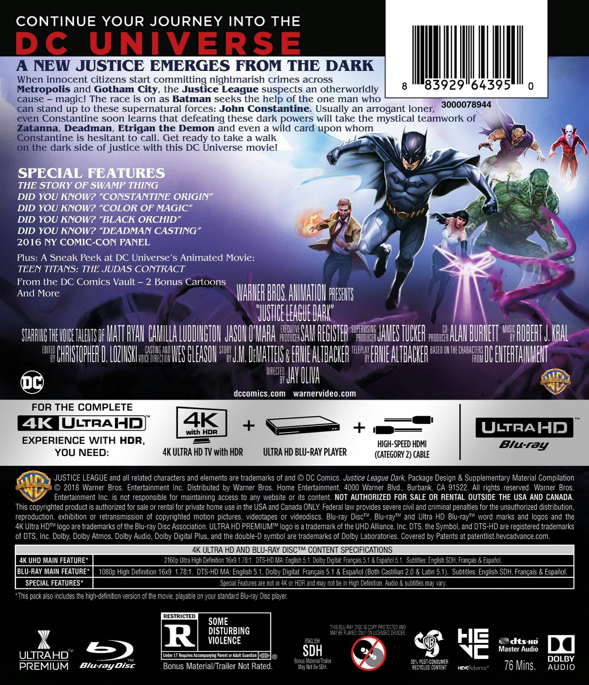 Back. Justice League Dark   - 4K Blu-Ray.
