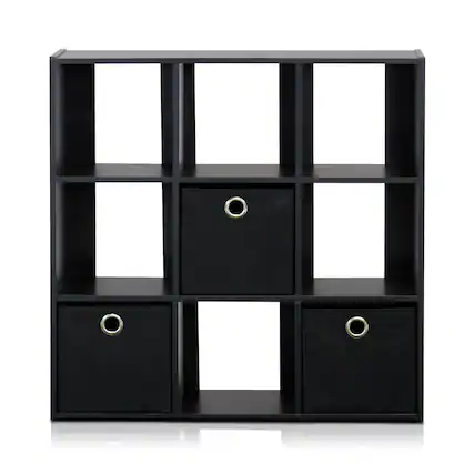 Front. Furinno - Simplistic 9-Cube Organizer with Bins - Espresso/Black.