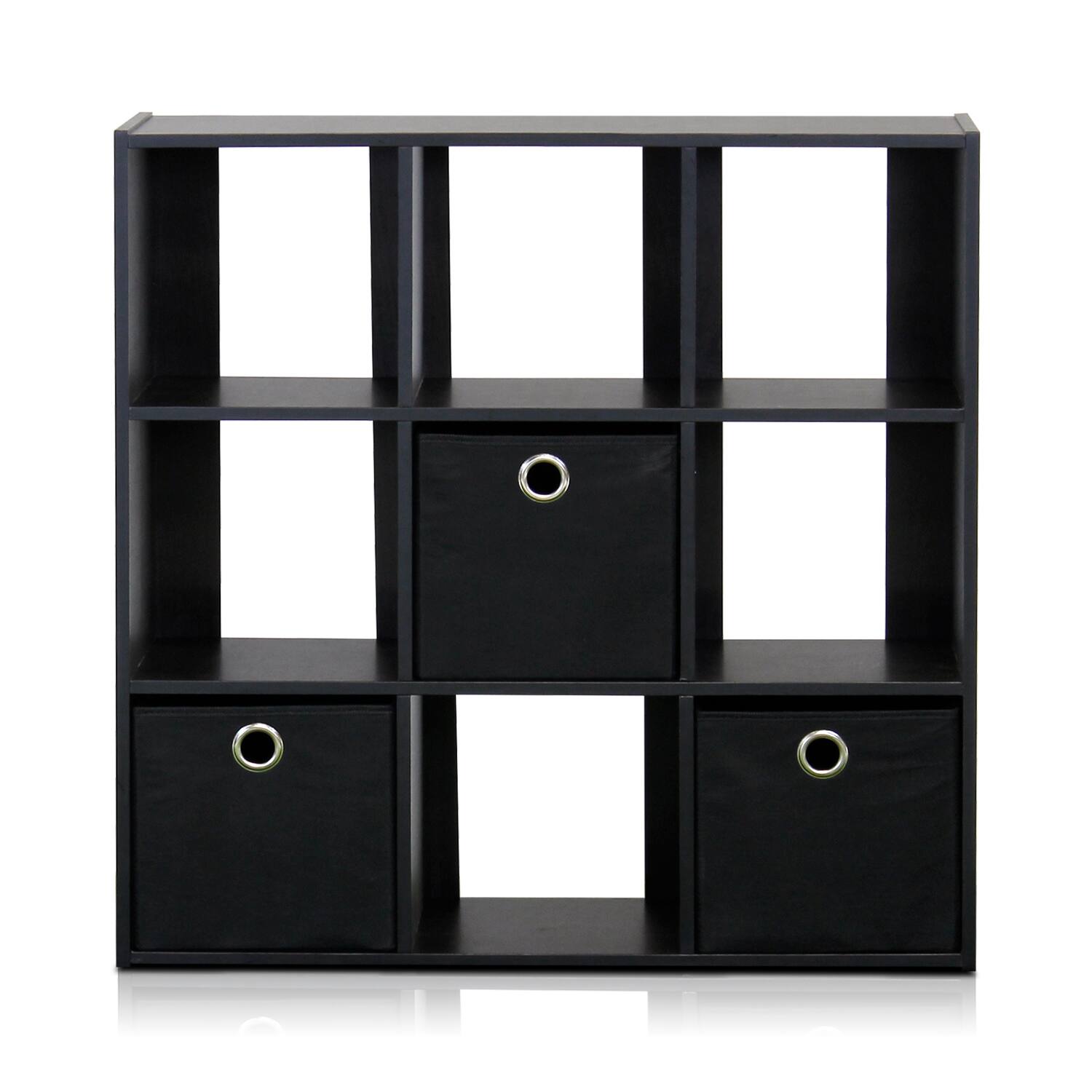 Front. Furinno - Simplistic 9-Cube Organizer with Bins - Espresso/Black.