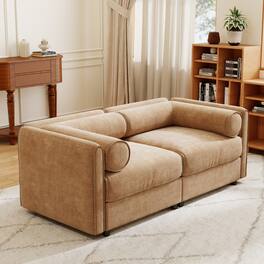 Anysun - Chenille 2-Seater Loveseat with Hidden Storage - Cylindrical Backrest & Armrests, Modern Fabric Design - Camel