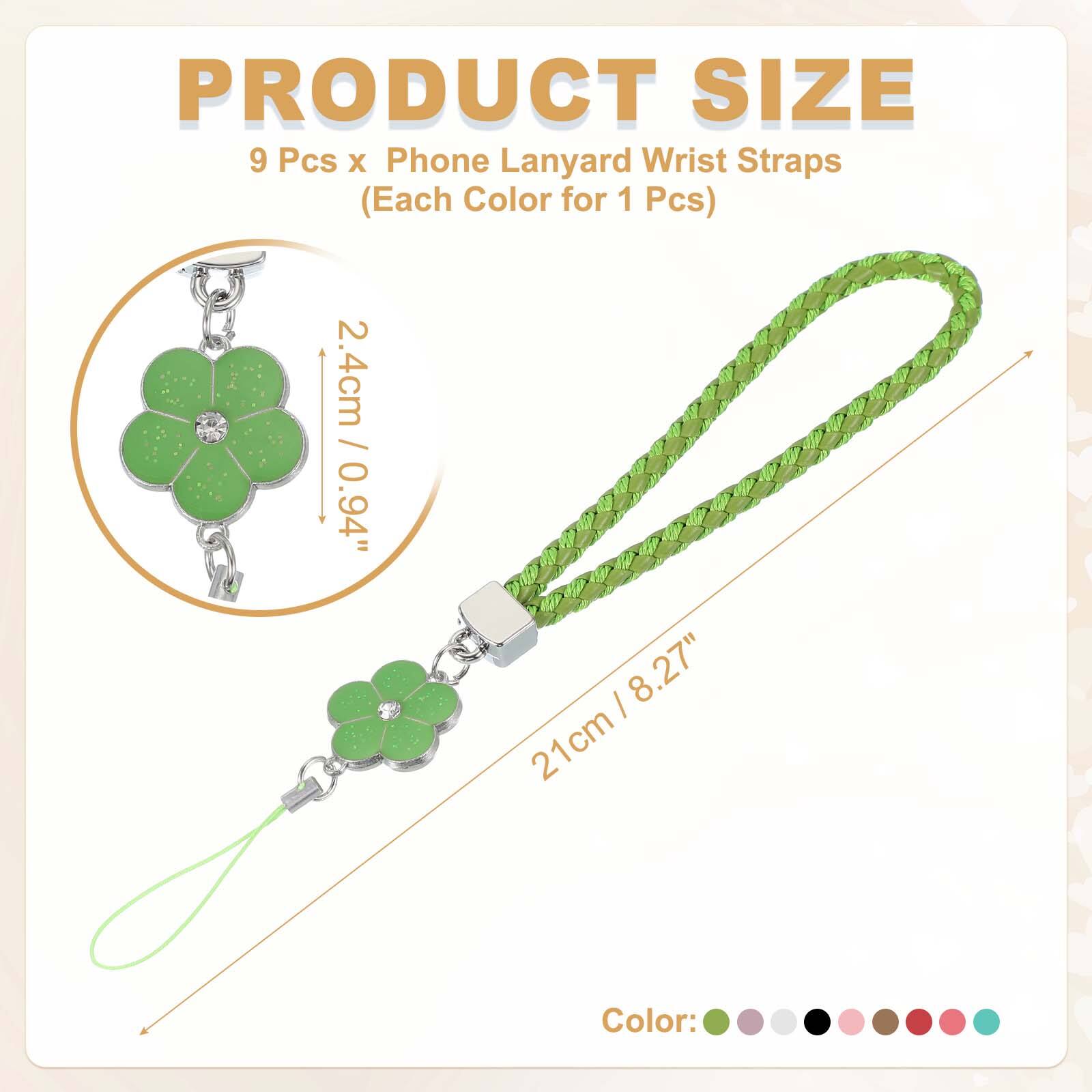 PRODUCT SIZE  
9 Pcs x Phone Lanyard Wrist Straps (Each Color for 1 Pcs)  
2.4cm / 0.94"  
21cm / 8.27"  

Color:
