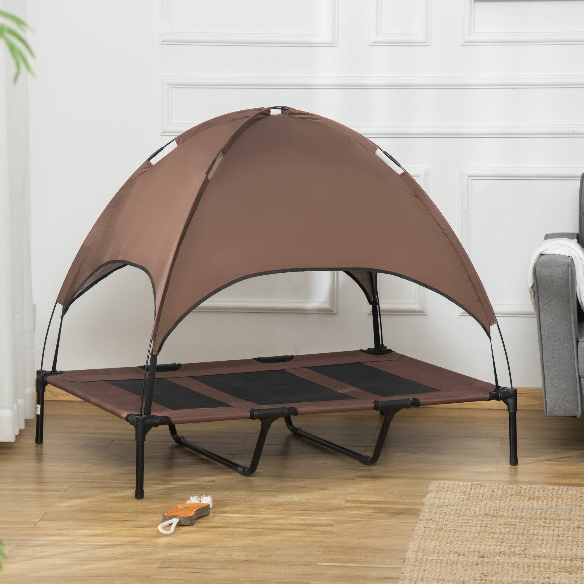 Alt View 1. Pawhut - x 36" Elevated Portable Dog Cot Cooling Pet Bed with UV Protection Canopy Shade - Coffee.