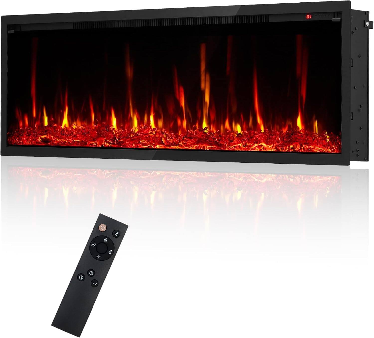 Front. GARVEE - 60 inch Electric Fireplace, Recessed or Wall-Mounted, Ultra-Thin 3" Design, 750W/1500W Heater, Remote Control, Timer.